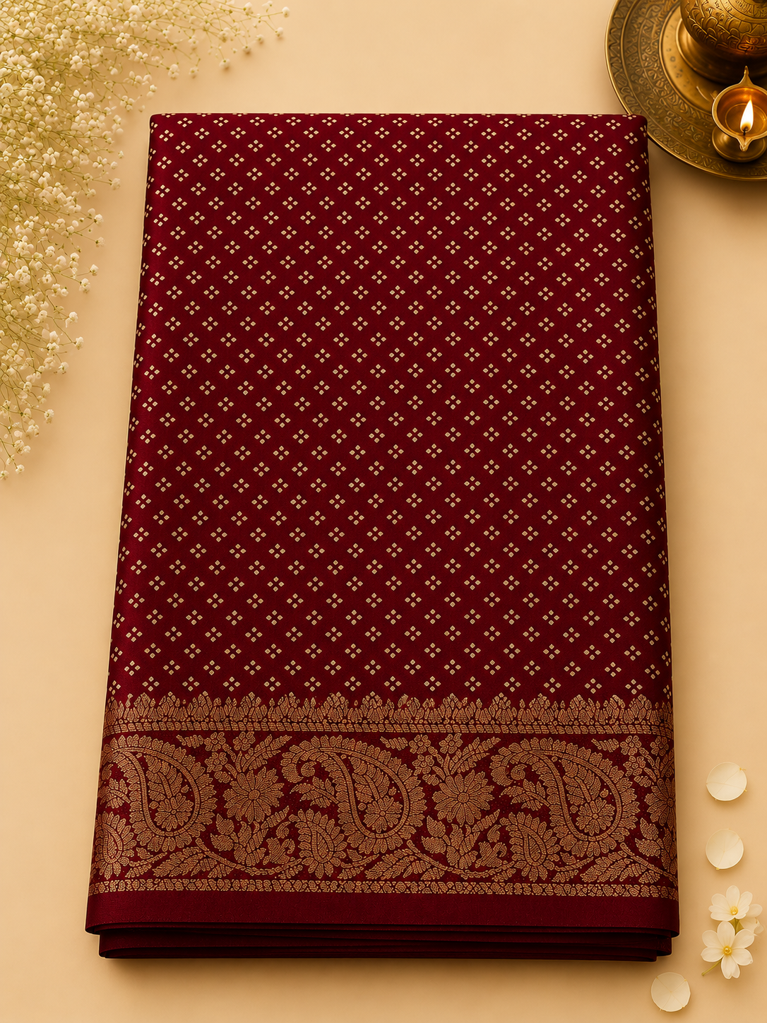 Rajsi Bandhani Silk Saree with Designer Blouse (Maroon)