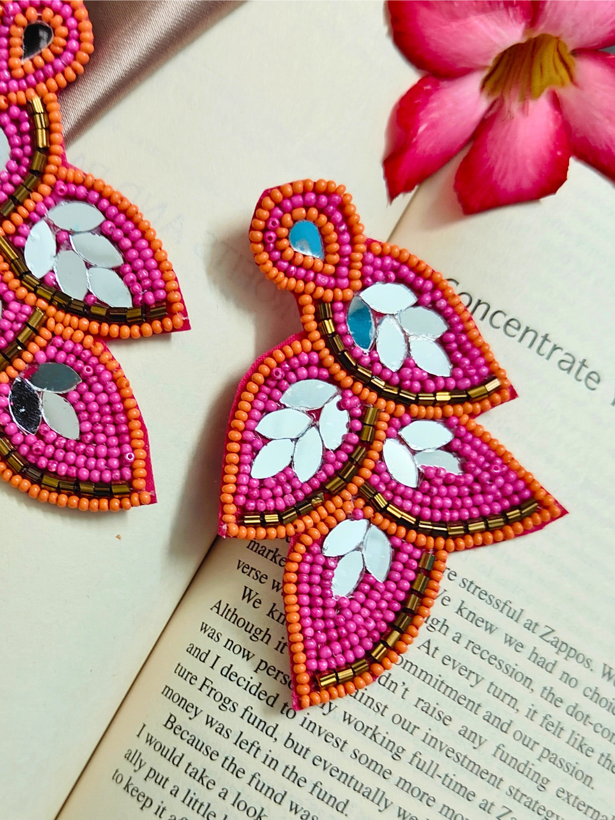 The Beady Crumb Earrings in Pink & Orange