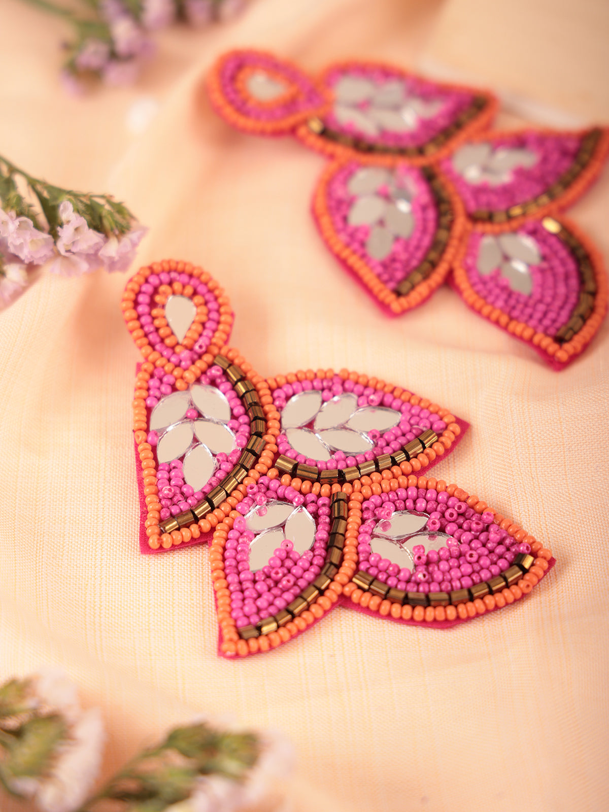 The Beady Crumb Earrings in Pink & Orange