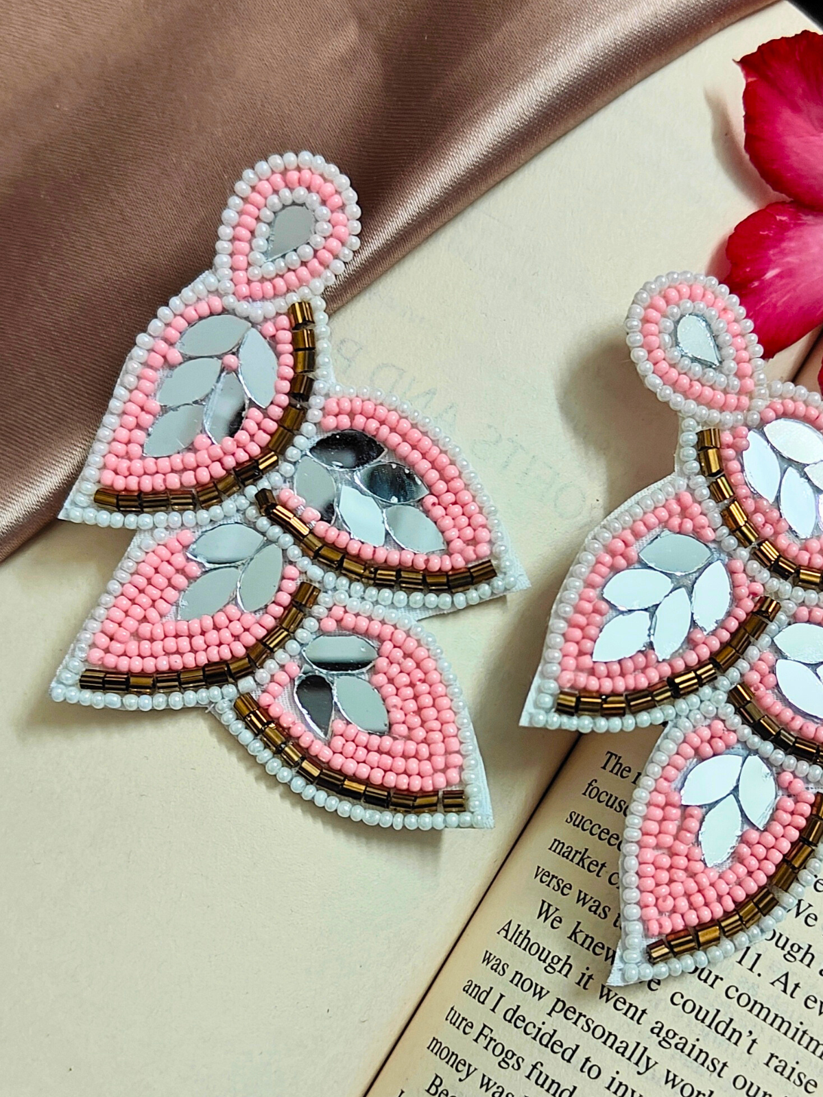 The Beady Crumb Earrings in White & Pink