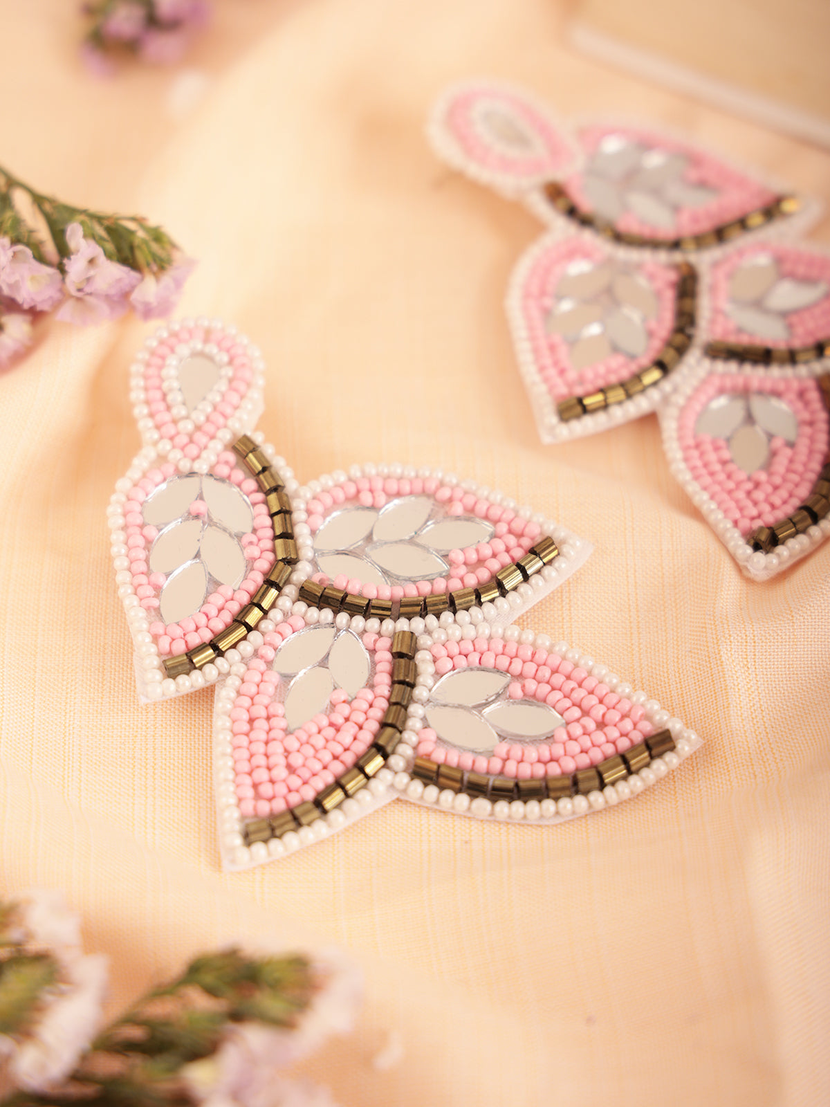 The Beady Crumb Earrings in White & Pink