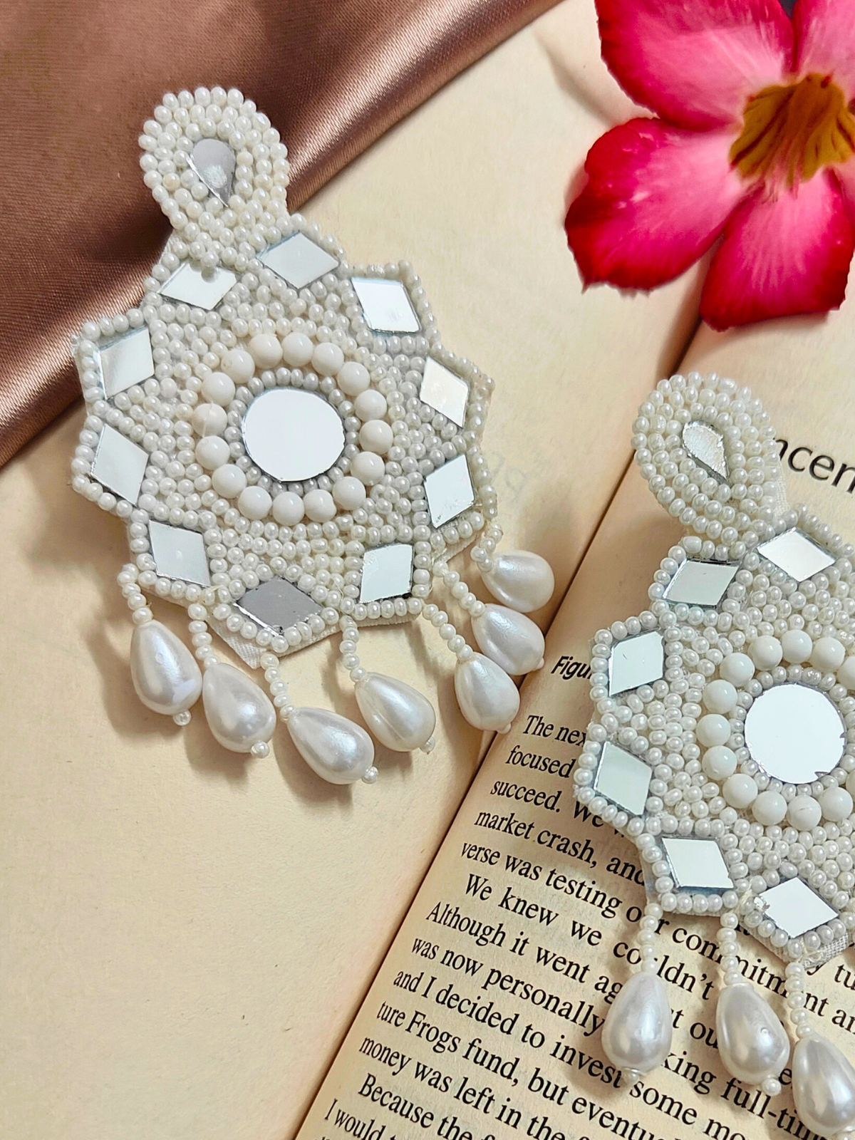 The Beady Fauxy Diamonds Earrings in White
