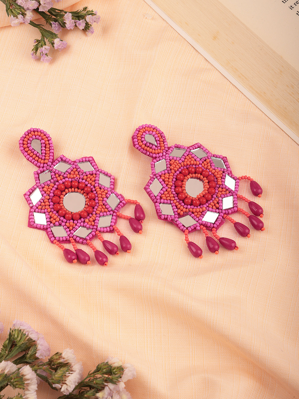 The Beady Fauxy Diamonds Earrings in Pink & Orange