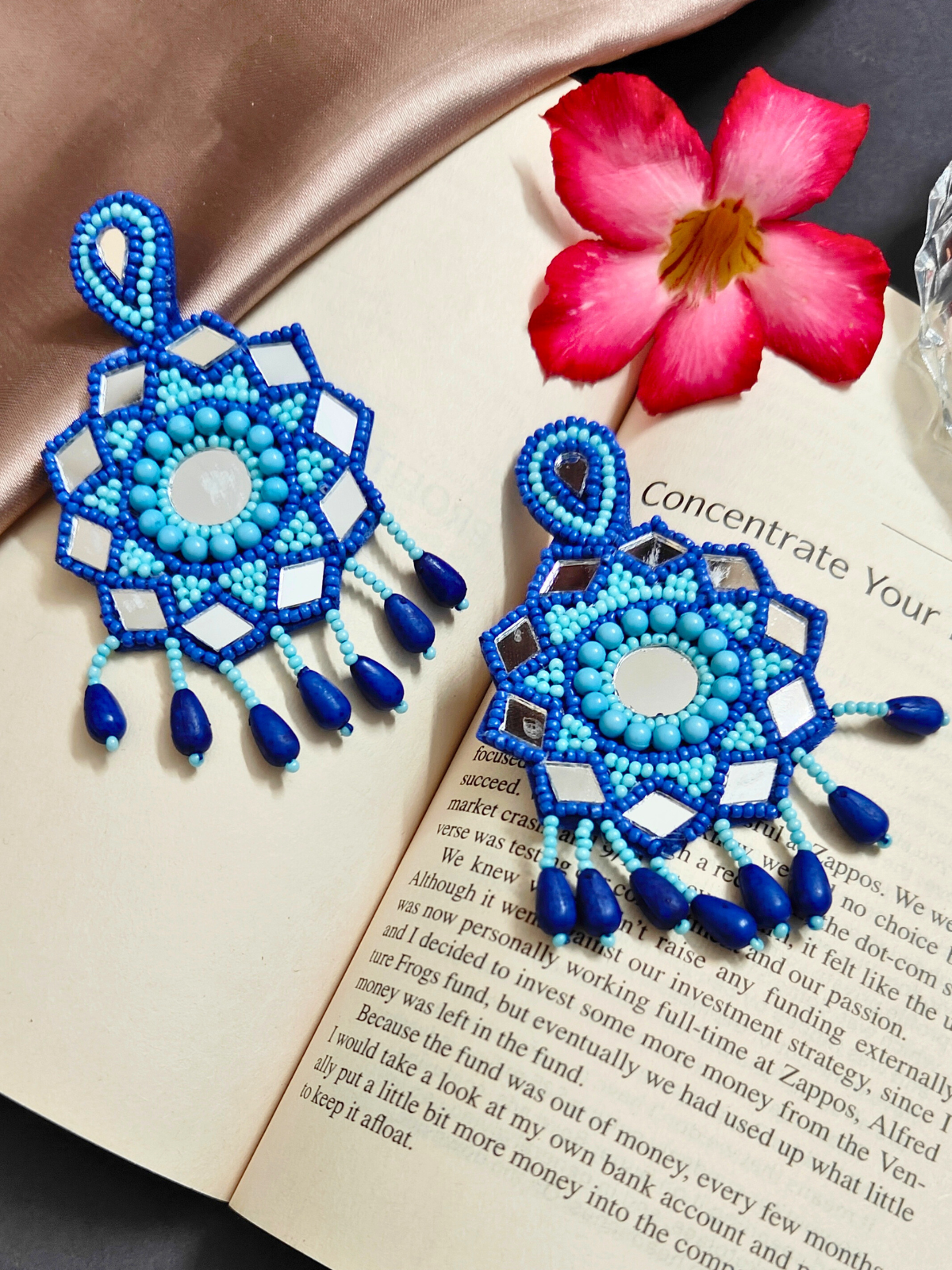 The Beady Fauxy Diamonds Earrings in Shades of Blue