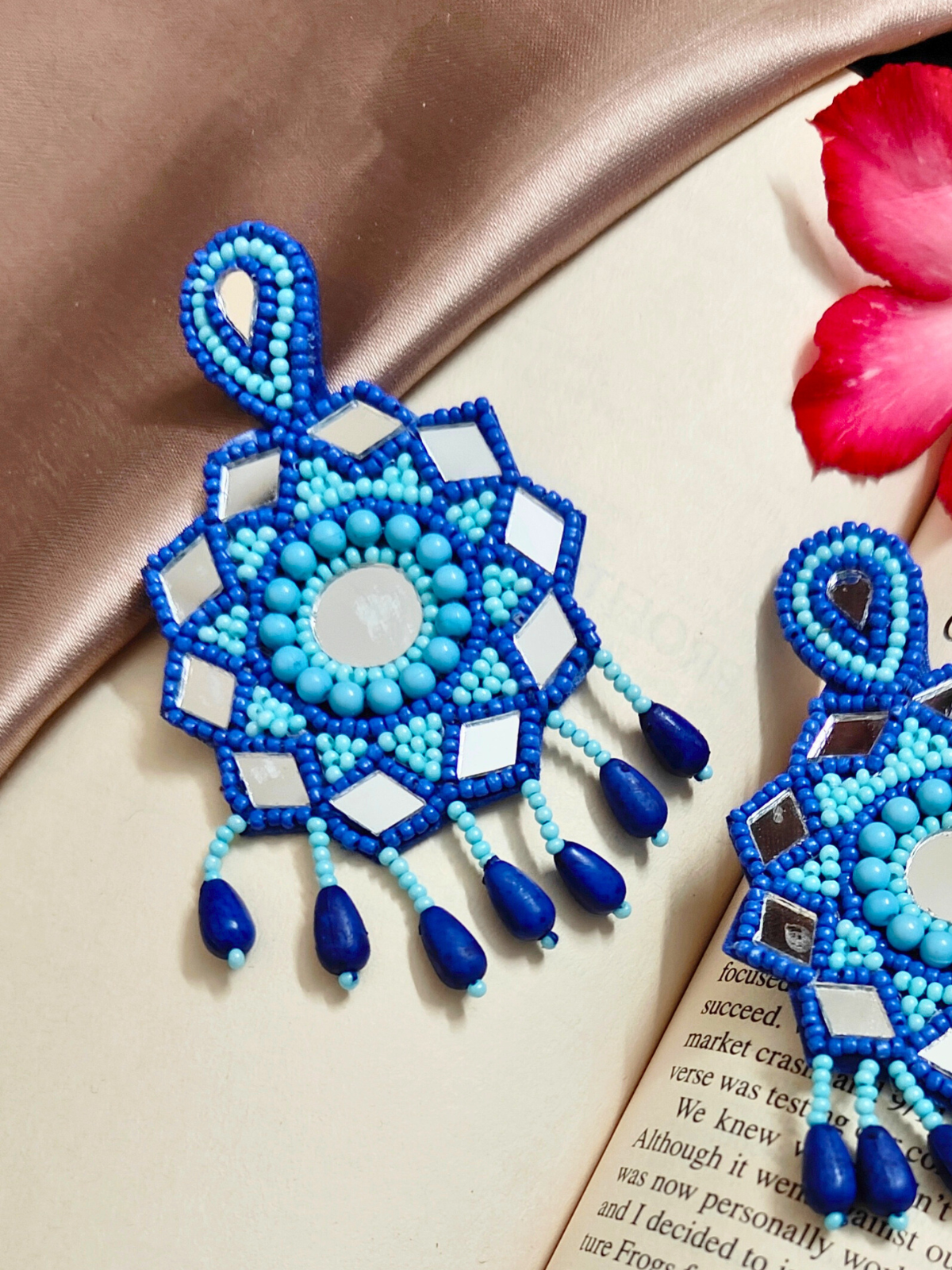 The Beady Fauxy Diamonds Earrings in Shades of Blue
