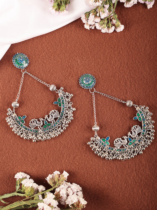 Birdsong Elegance Jhumka in green & blue