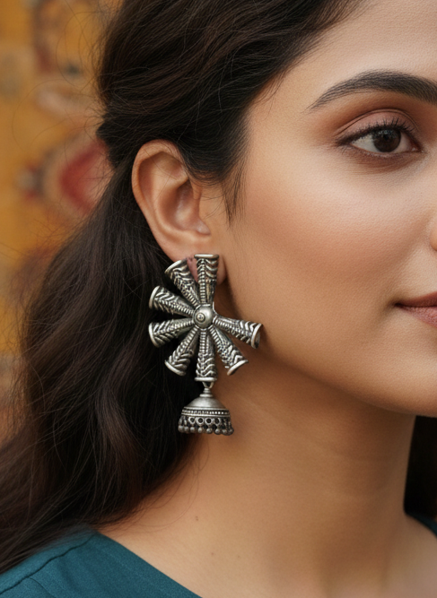 Oxidized Silver Jhumka Stud Earrings