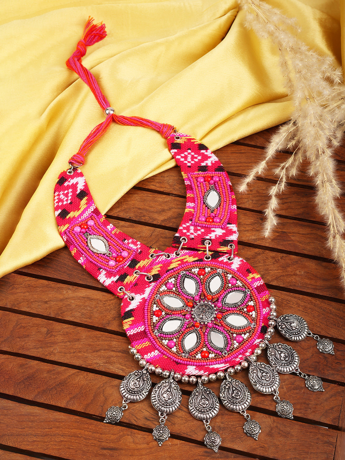 Red Mirror Ethnic Beaded Necklace