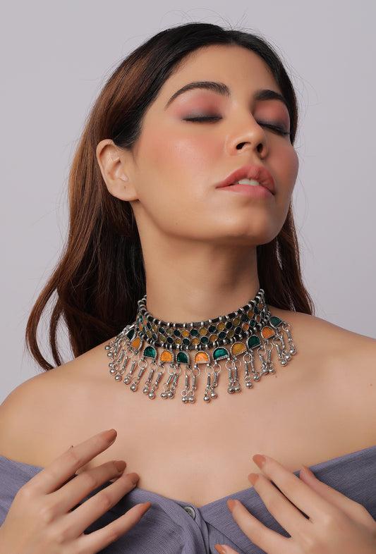 The Starry Constellation Choker in Orange & Green