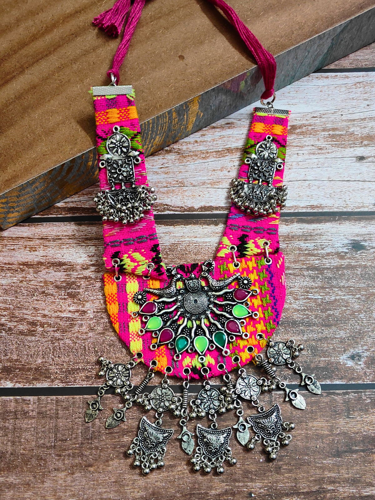 Boho Metallic Dye Drop Necklace in Pink