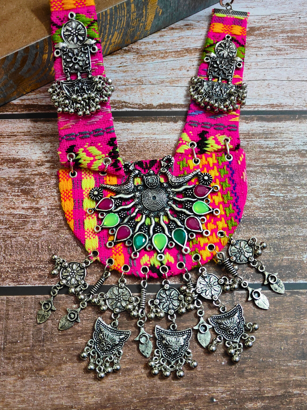 Boho Metallic Dye Drop Necklace in Pink