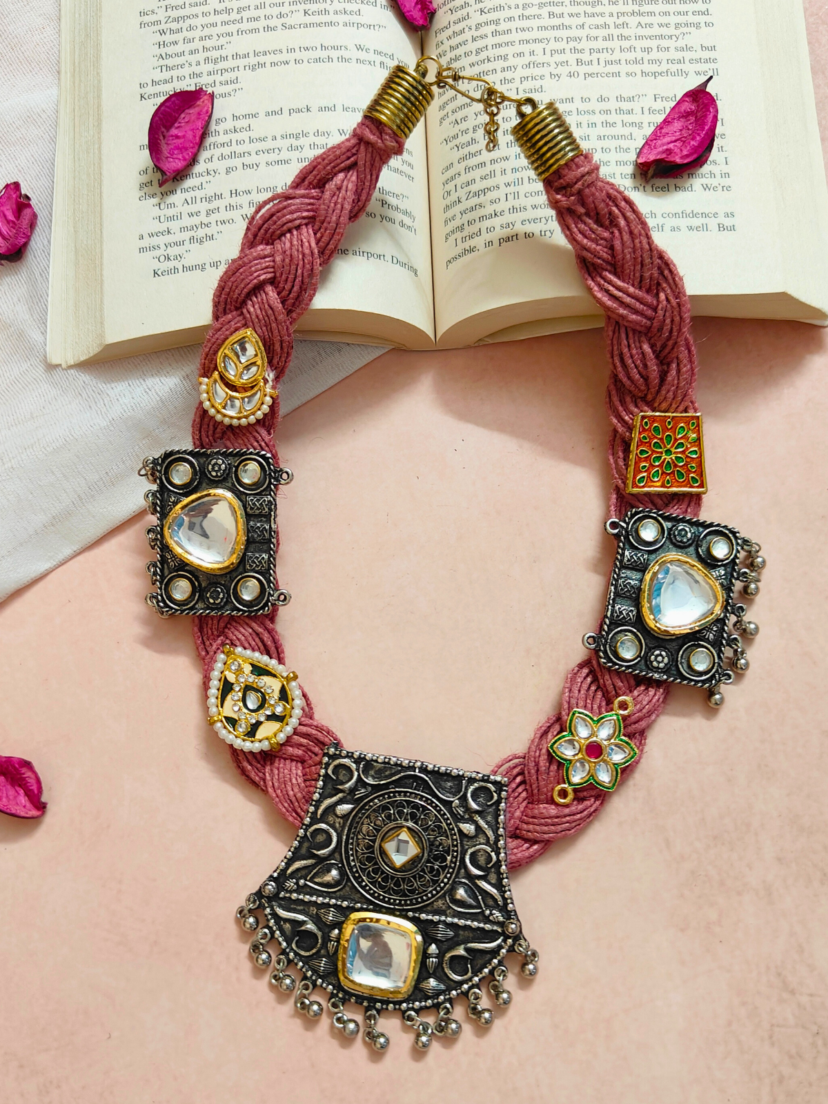 The Peachy Blocky Jute Necklace