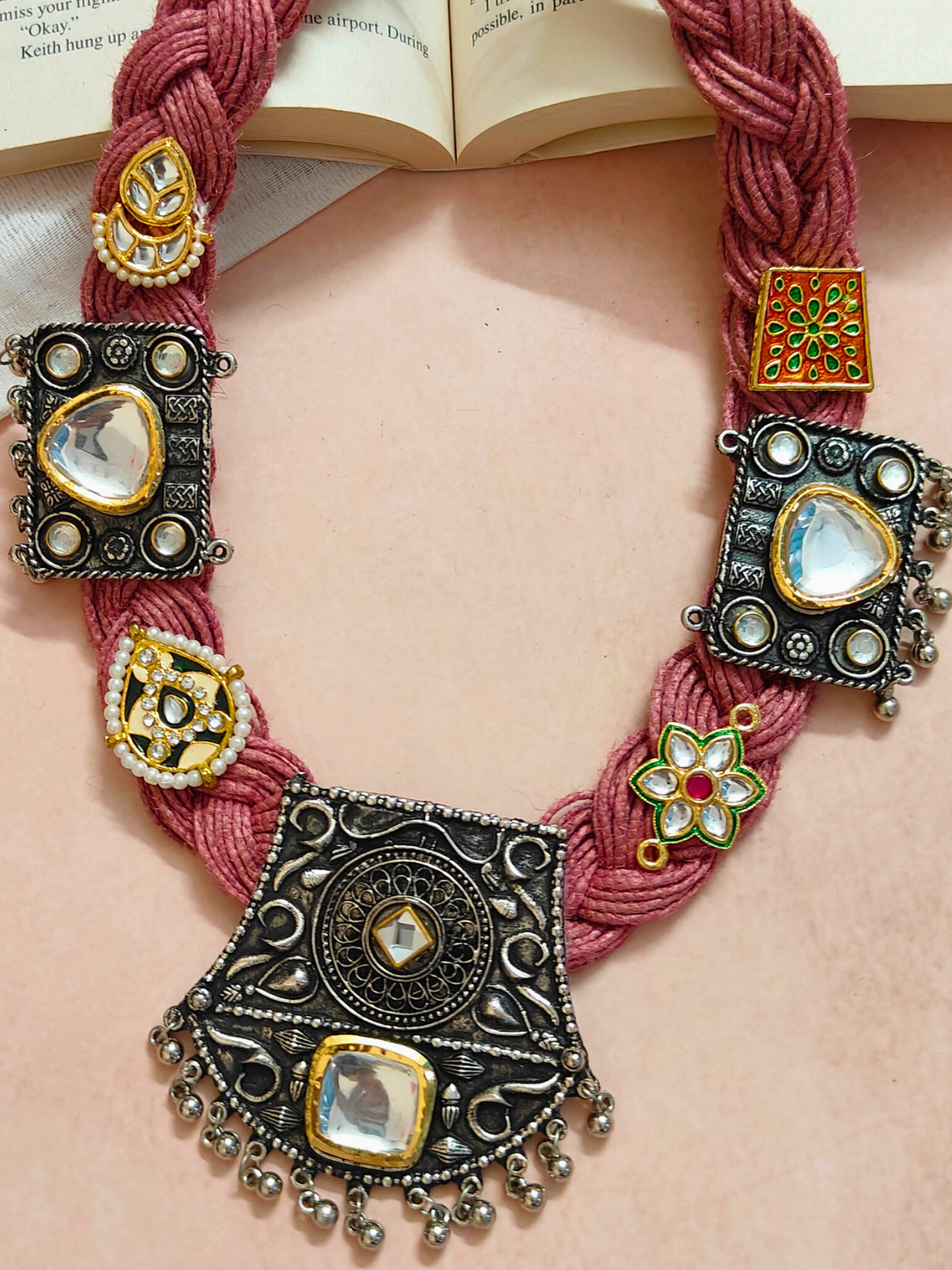 The Peachy Blocky Jute Necklace