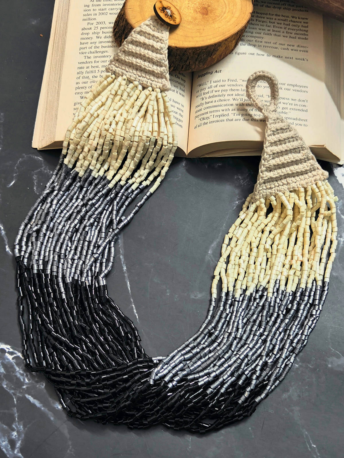 The Tripple Sundae Beaded Necklace in shades of black