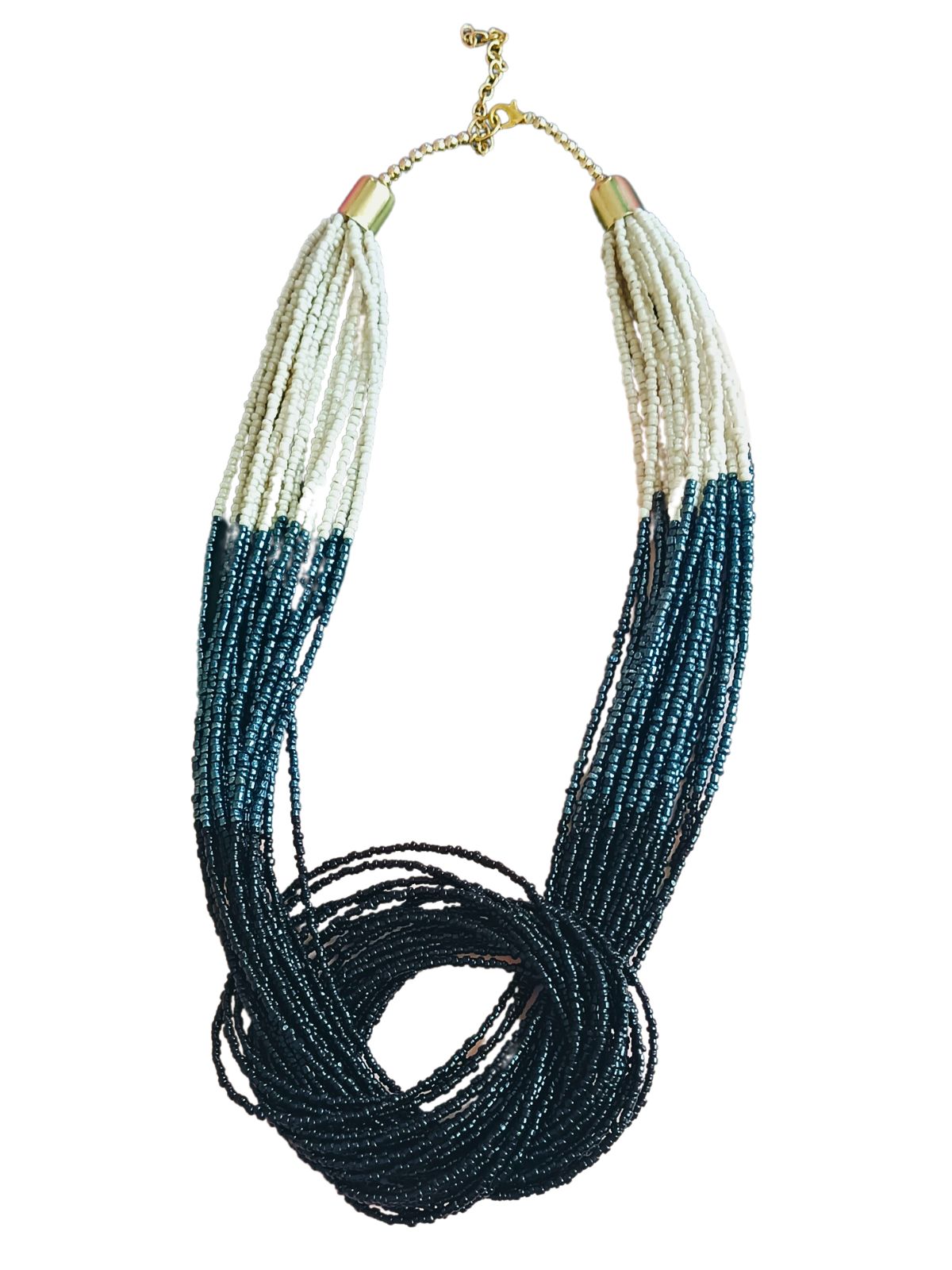 Boho Beaded Necklace with three color punch (Black)