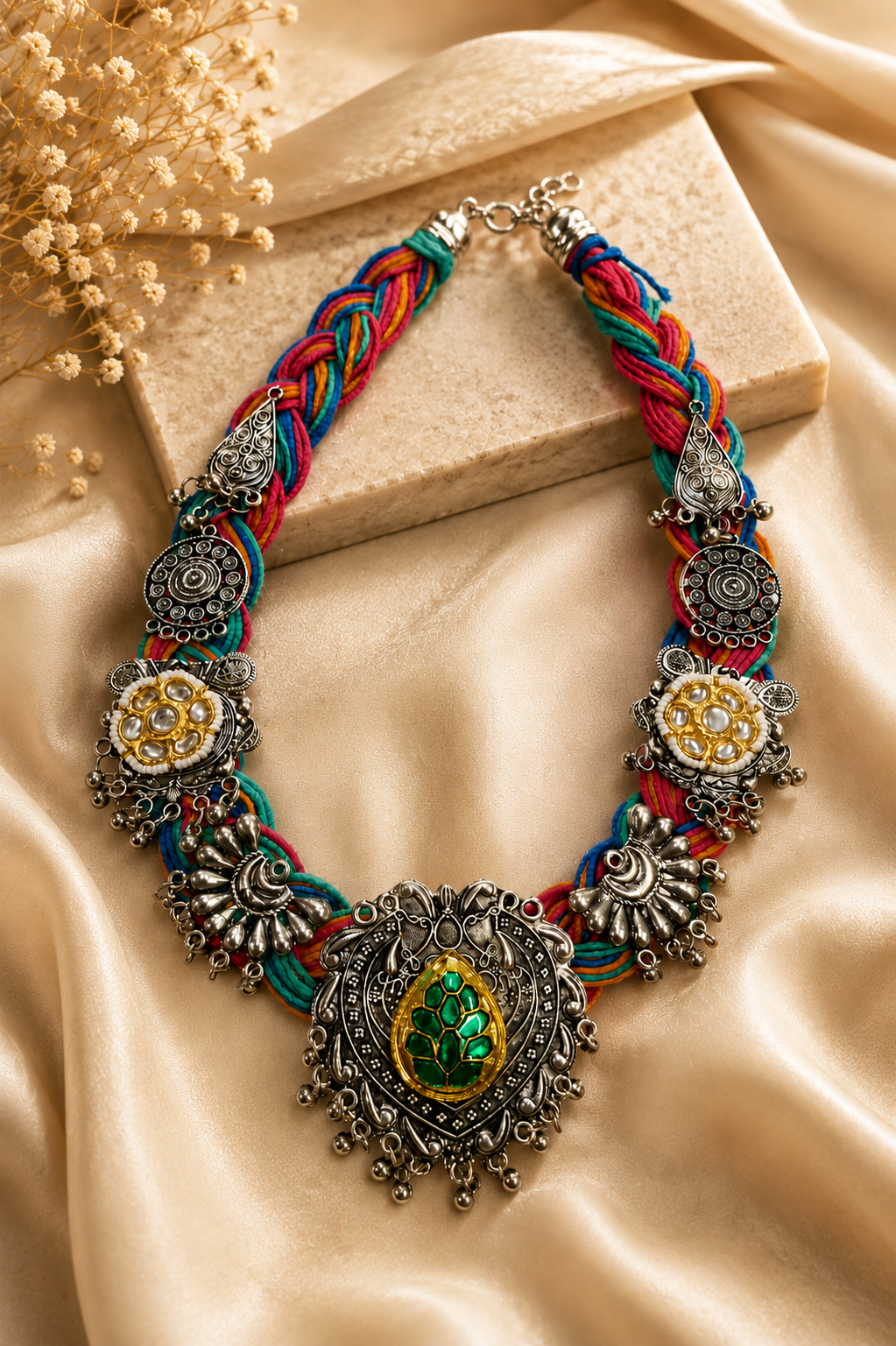 The Rangrez Royale Multicolor Jute Statement Necklace