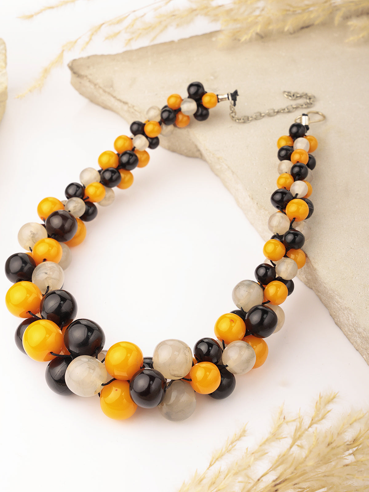 Funky Beaded Necklace in Yellow, Grey & Black