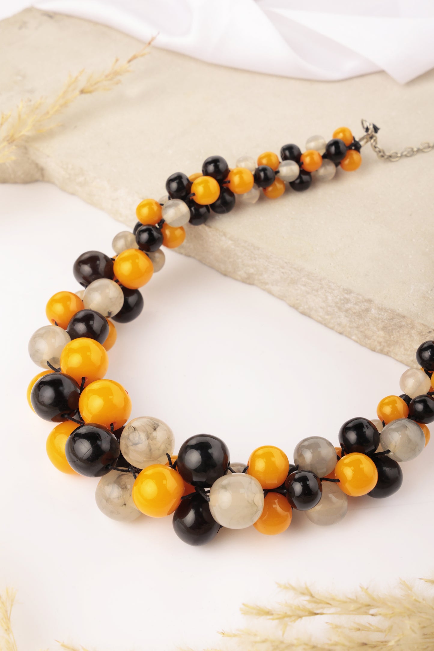 Funky Beaded Necklace in Yellow, Grey & Black