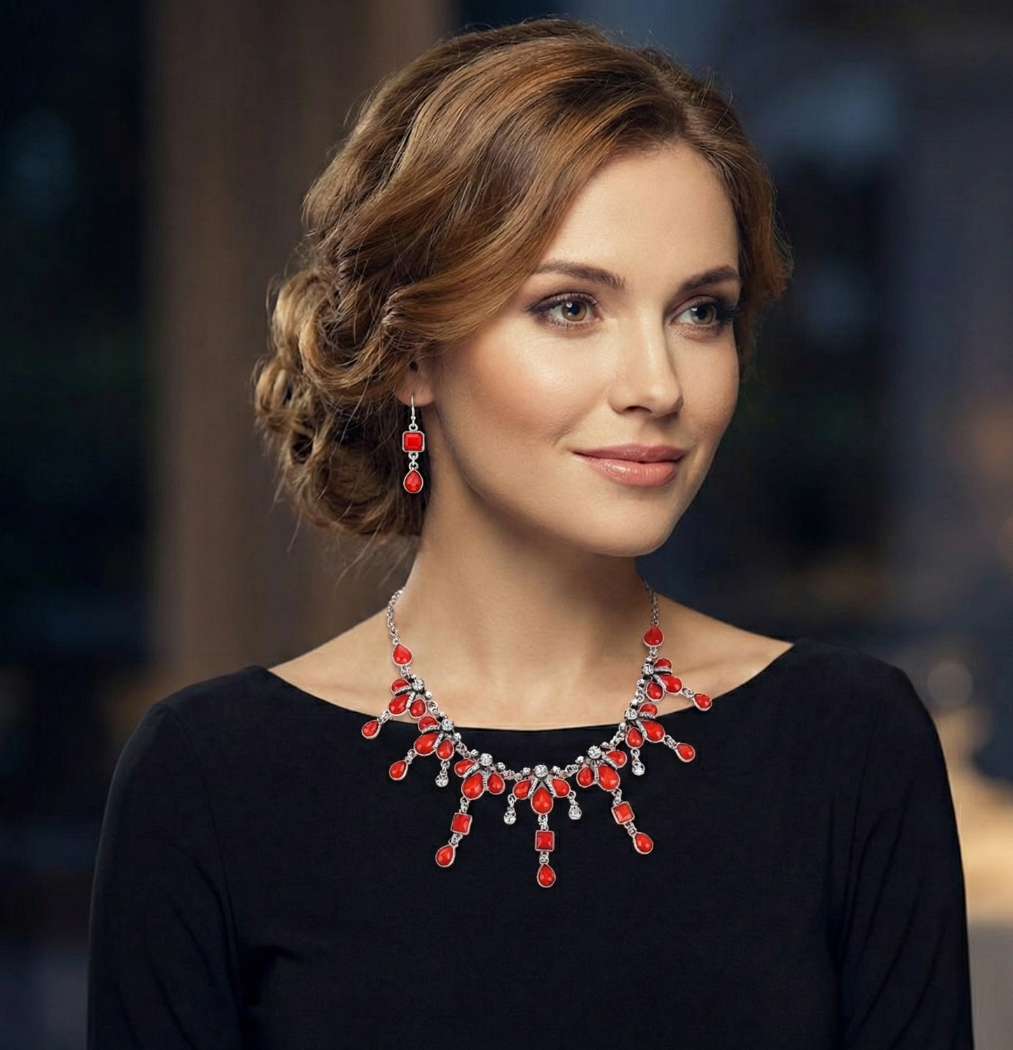 Queen of Greece Necklace Set in Red