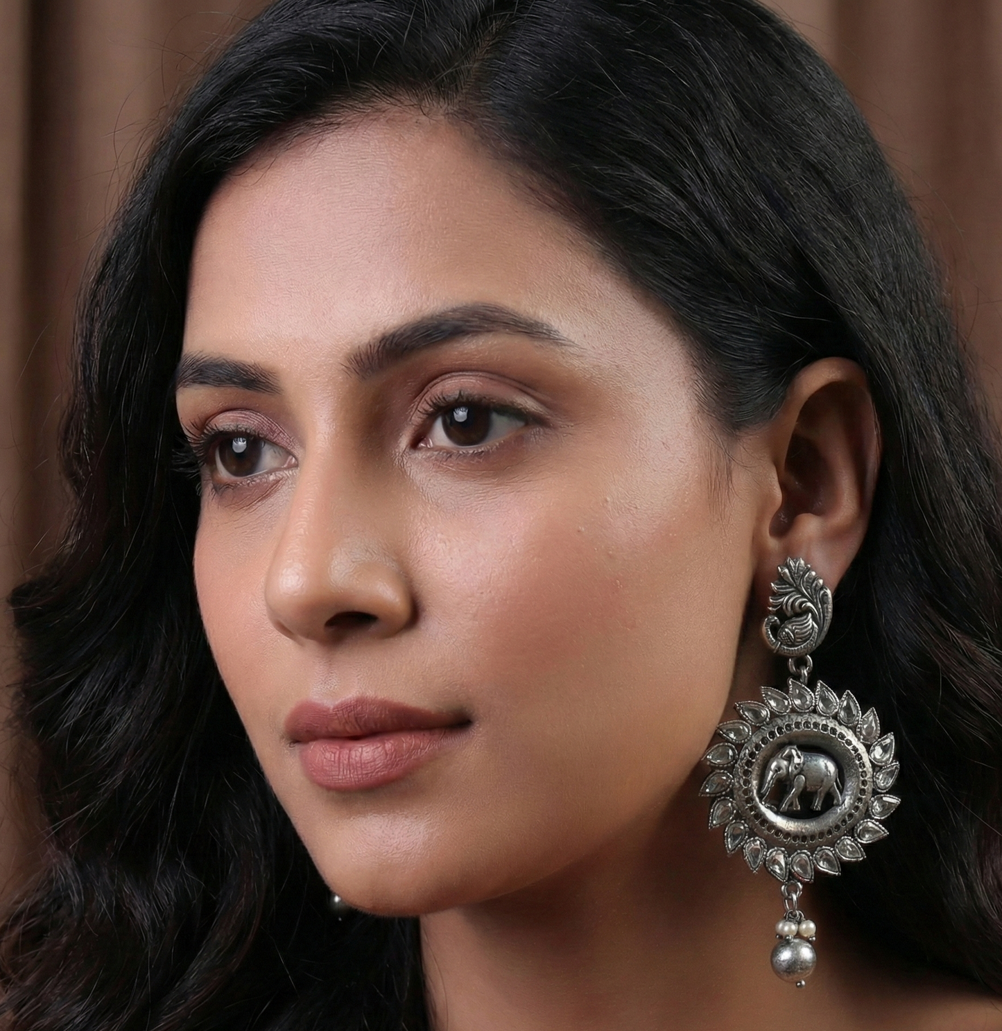 The Vaaran Brass Silver Look Alike Earring