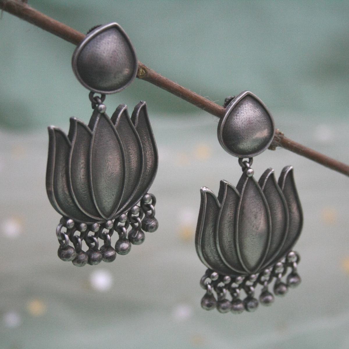 The Silver Lotus Maang Tika and Earring Set