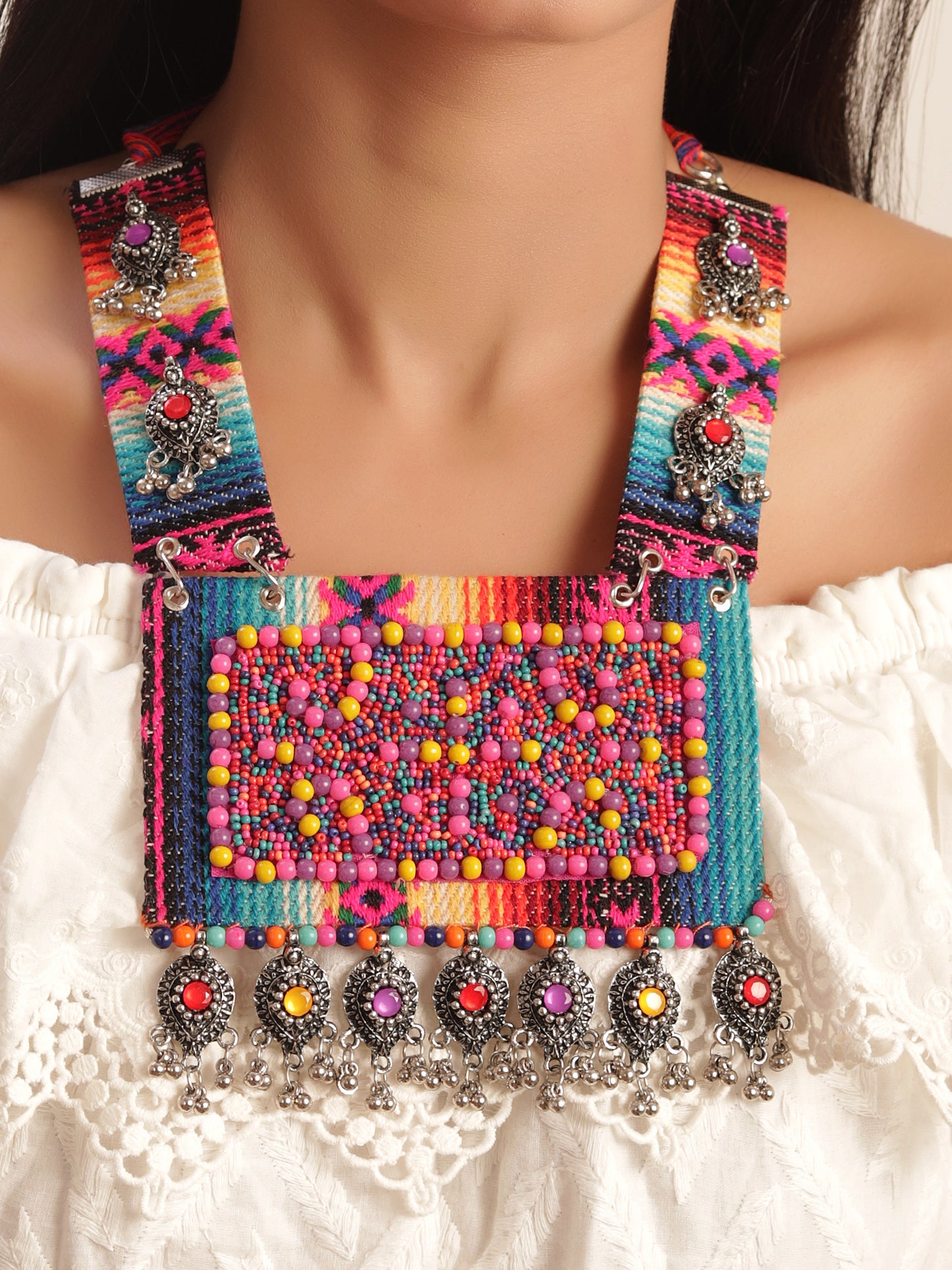 The Boho Pixelated Necklace Set in Multicolor