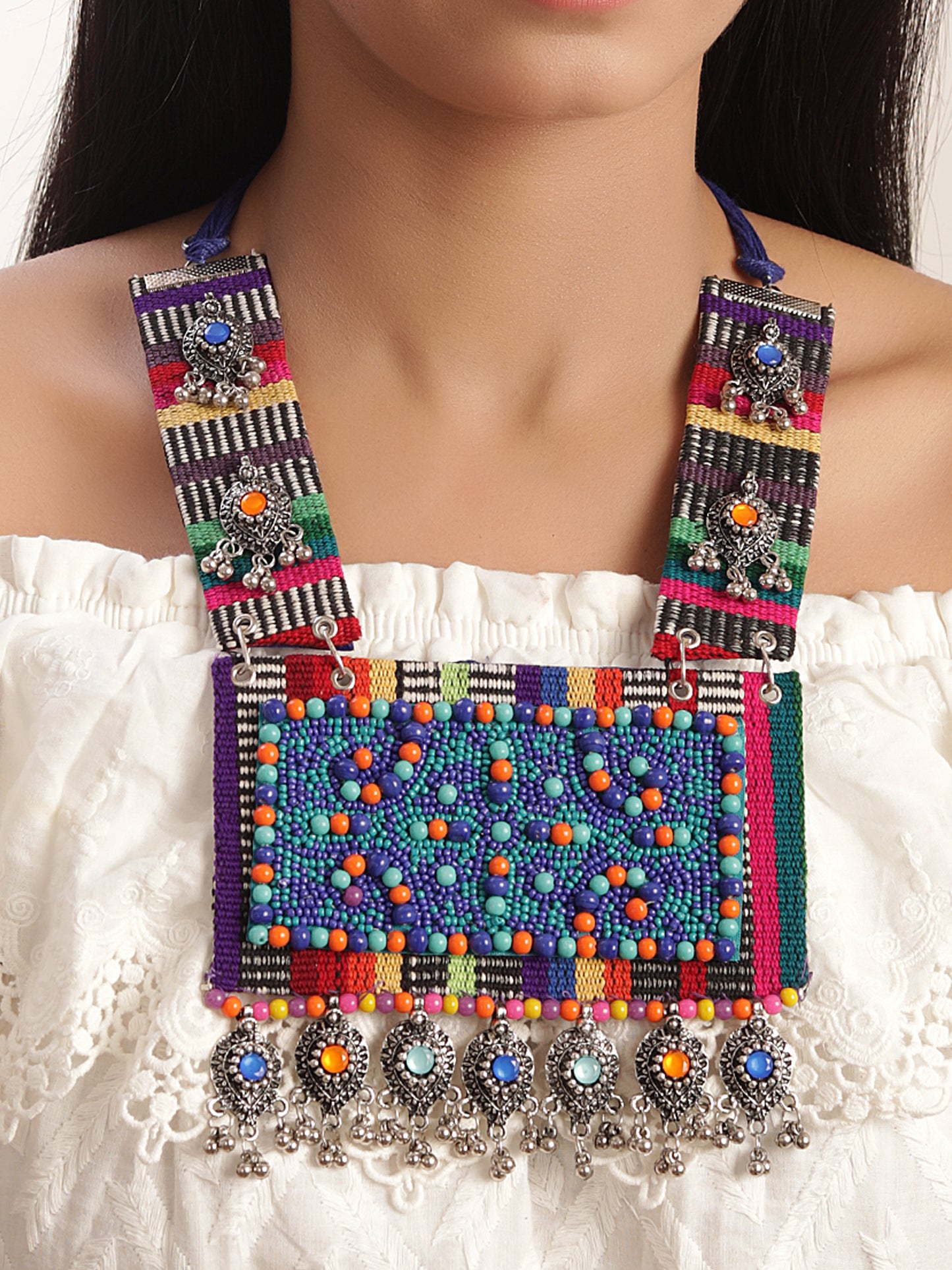 The Boho Pixelated Necklace in Shades of Blue