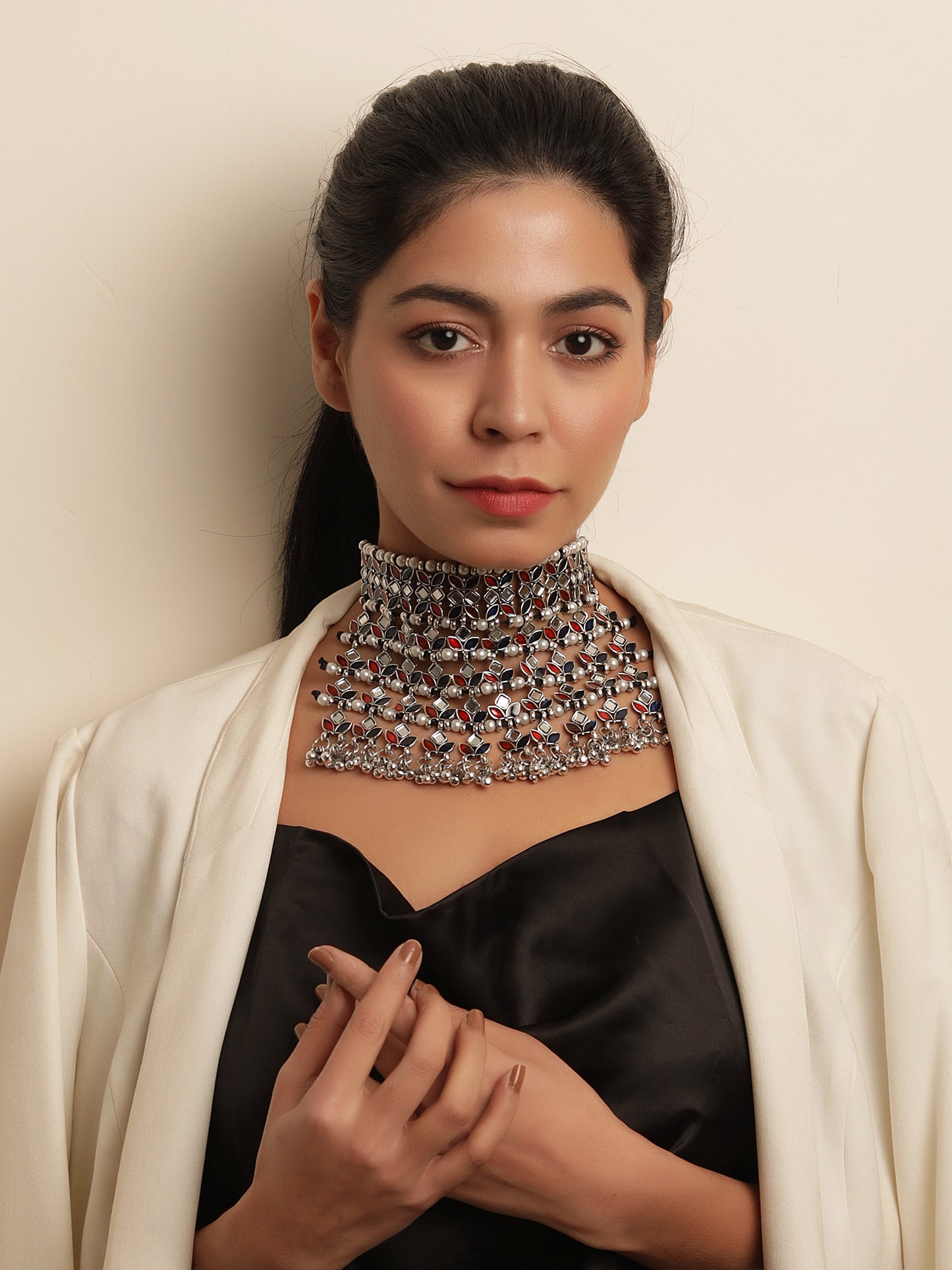 The Gorgeous Fairy Foxglove Meena Choker in Red & Blue