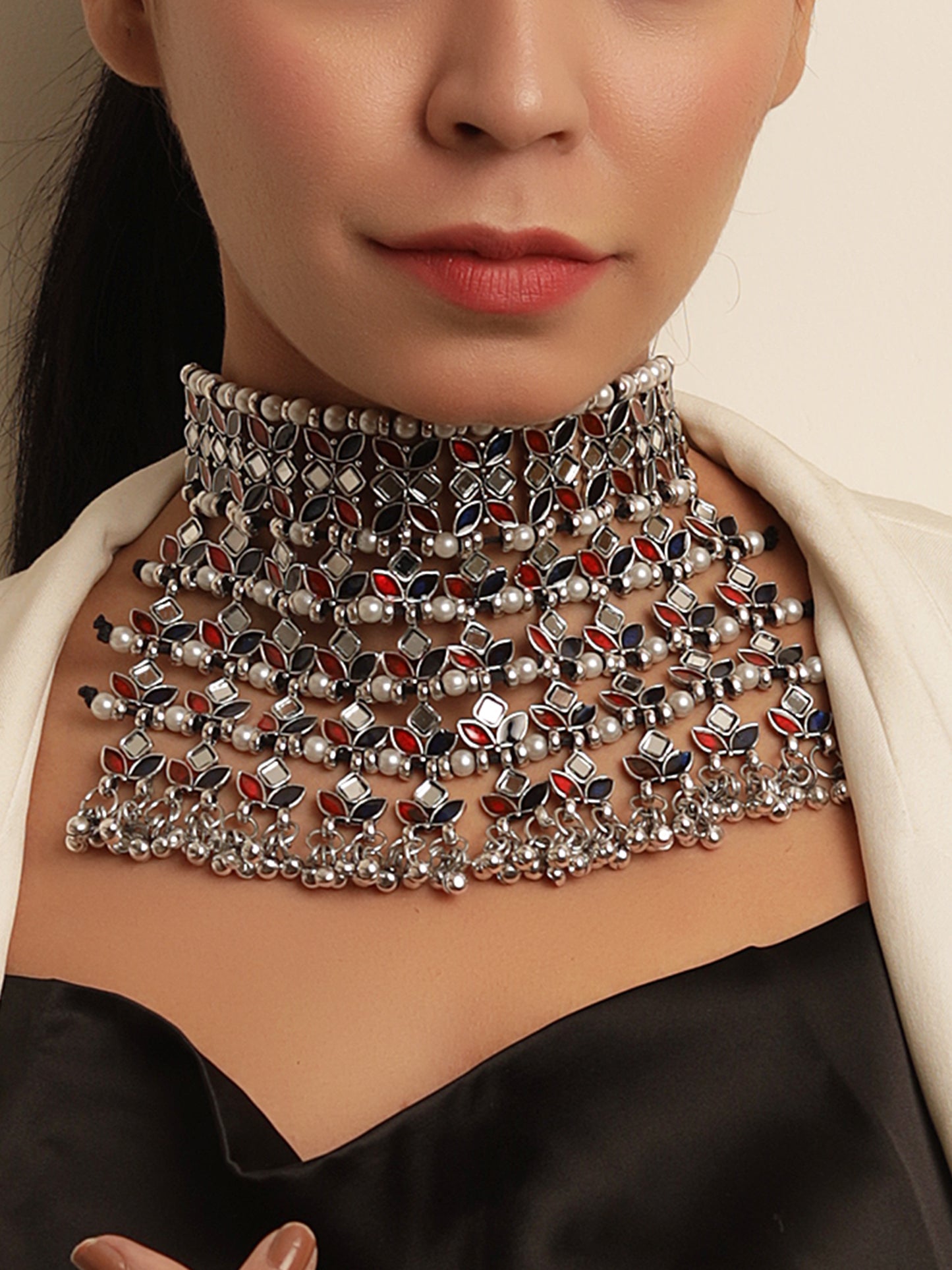 The Gorgeous Fairy Foxglove Meena Choker in Red & Blue