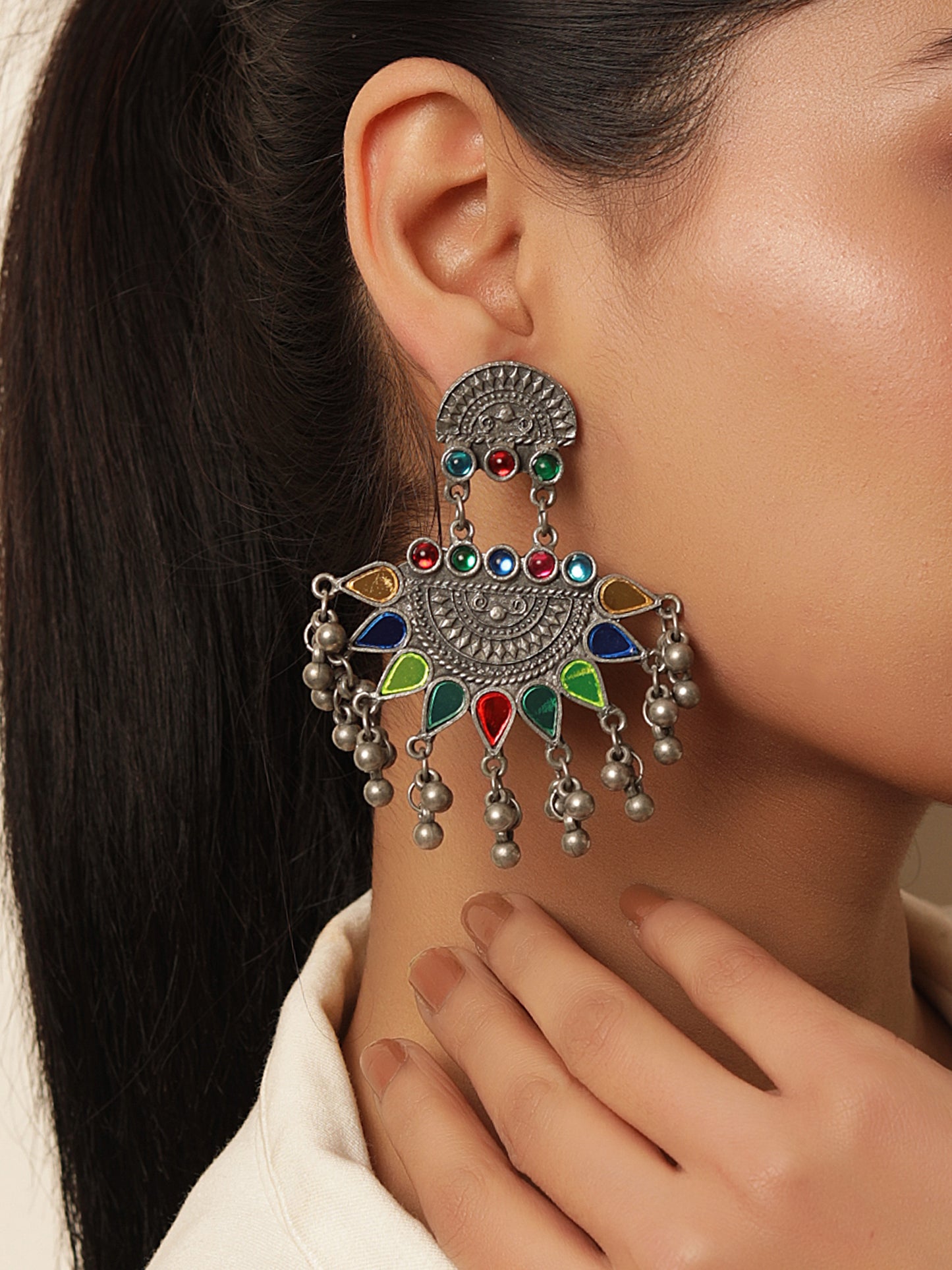 The Meenakari Spliced Moon Afghan Earrings