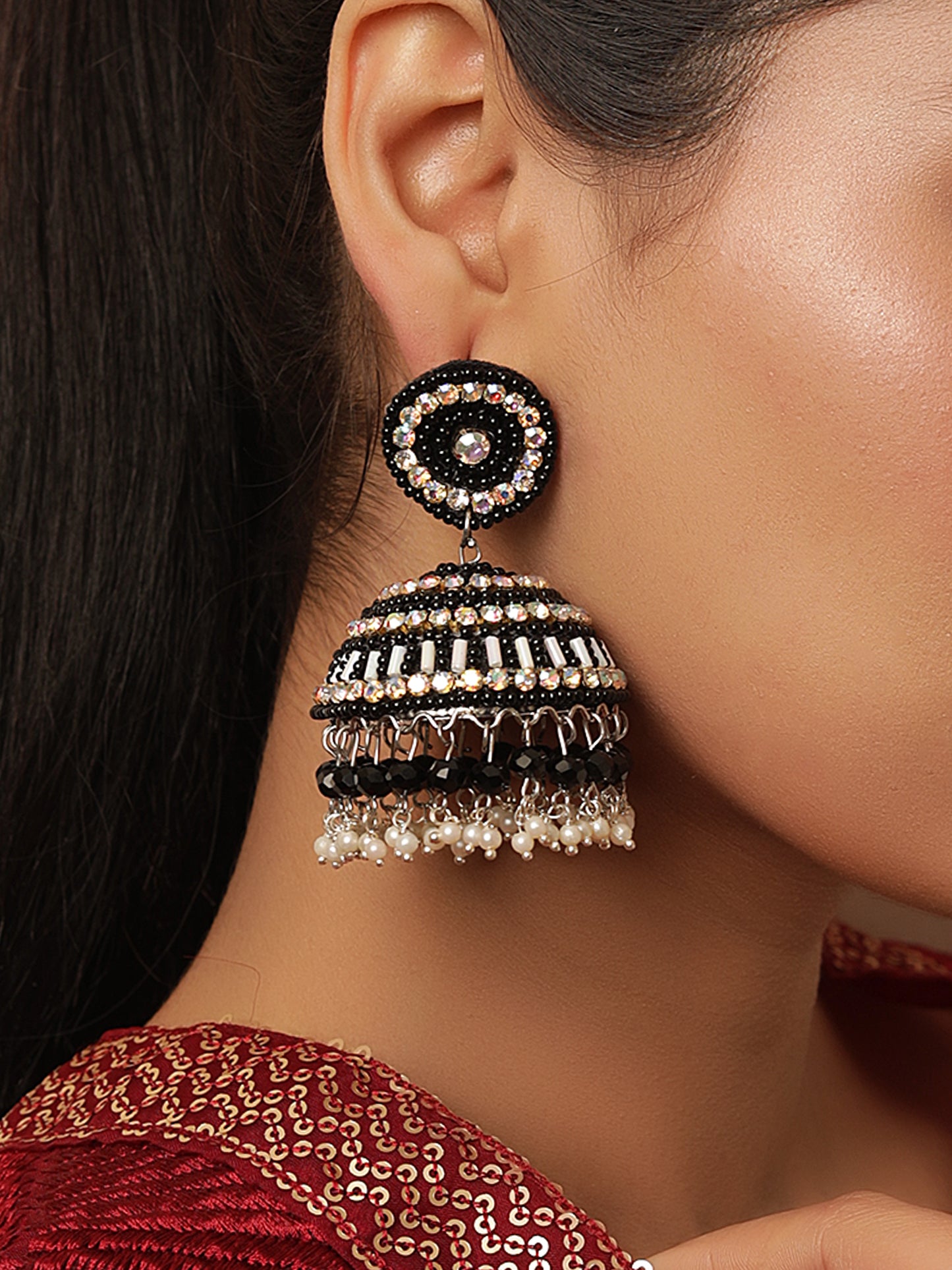 The Flamboyant Fiery Fairy Jhumkas in Black