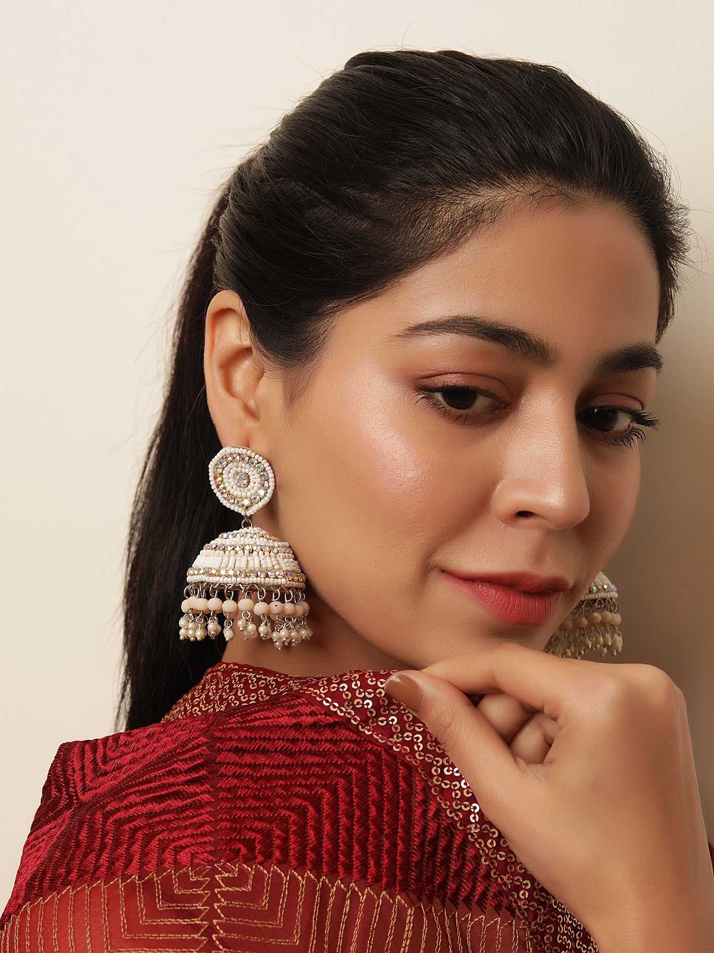 The Flamboyant Fiery Fairy Jhumkas in White