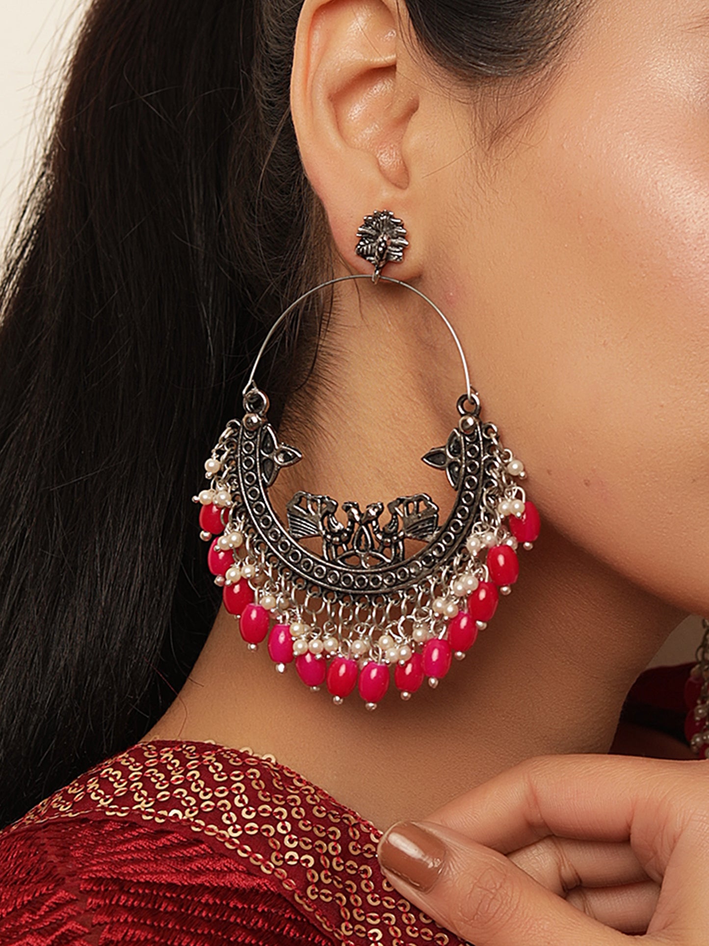 The Trinkly Love Bird Earrings with Magenta Beads