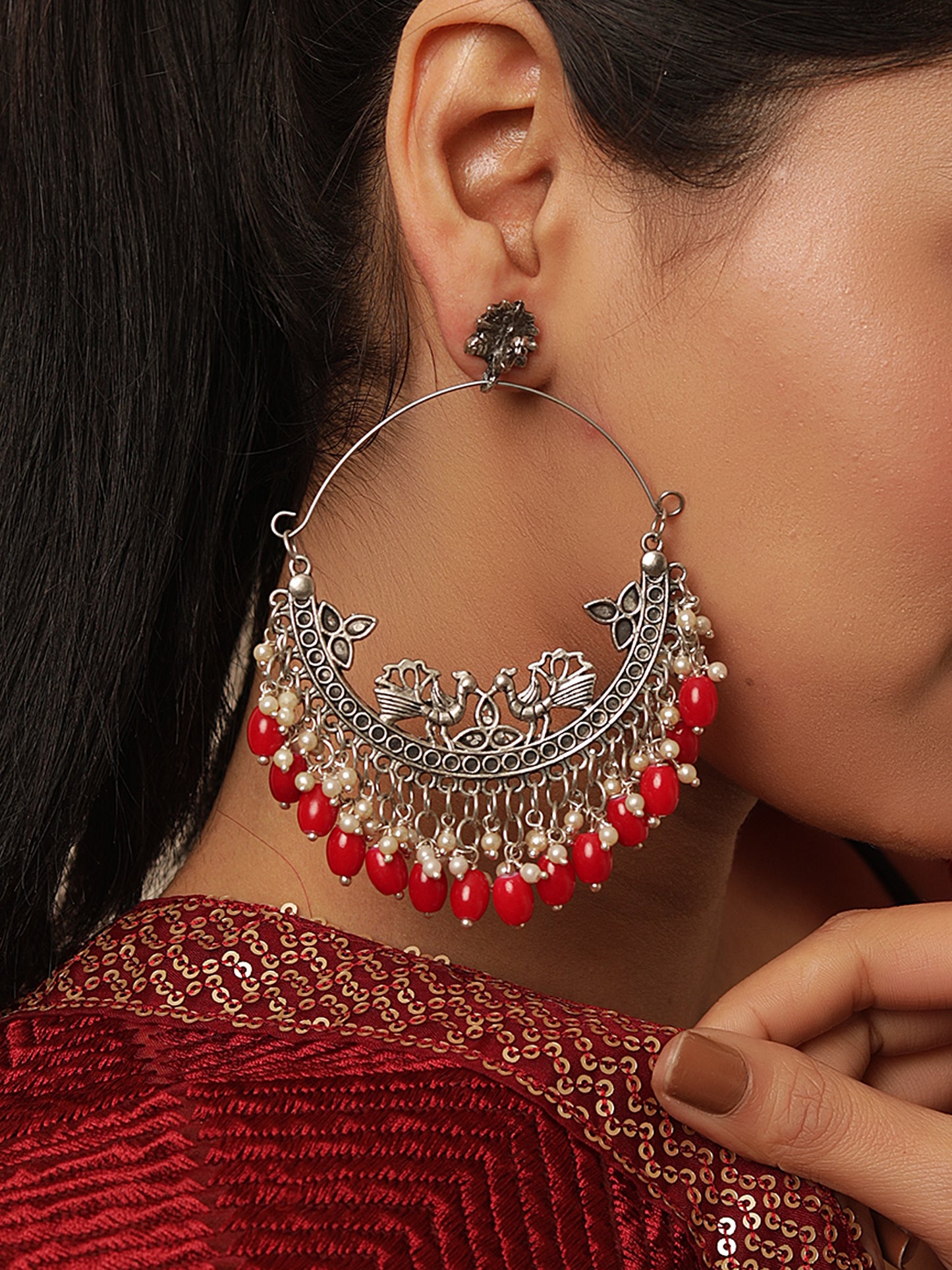 The Trinkly Love Bird Earrings with Red Beads