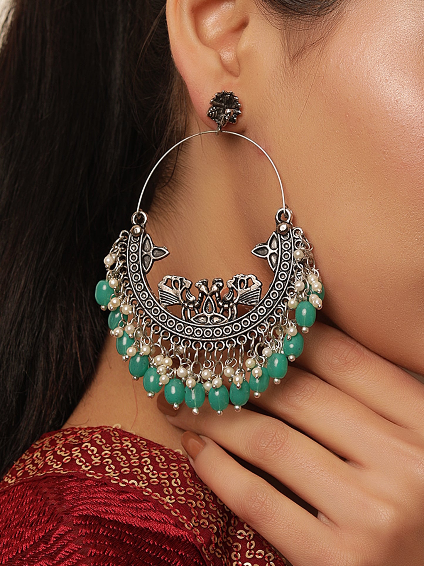 The Trinkly Love Bird Earrings with Green Beads