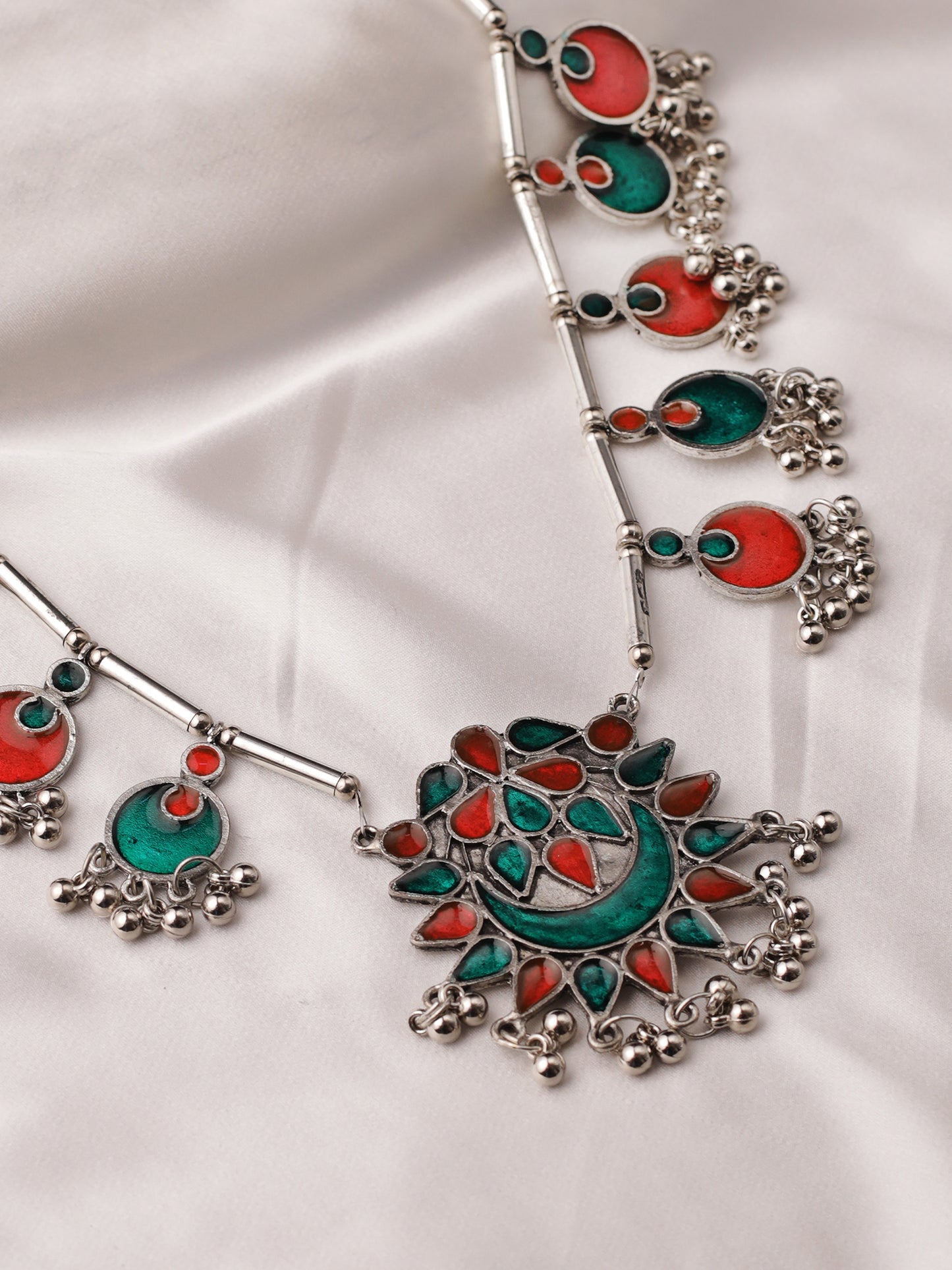 The Auriga Meenakari Necklace in Orange & Green