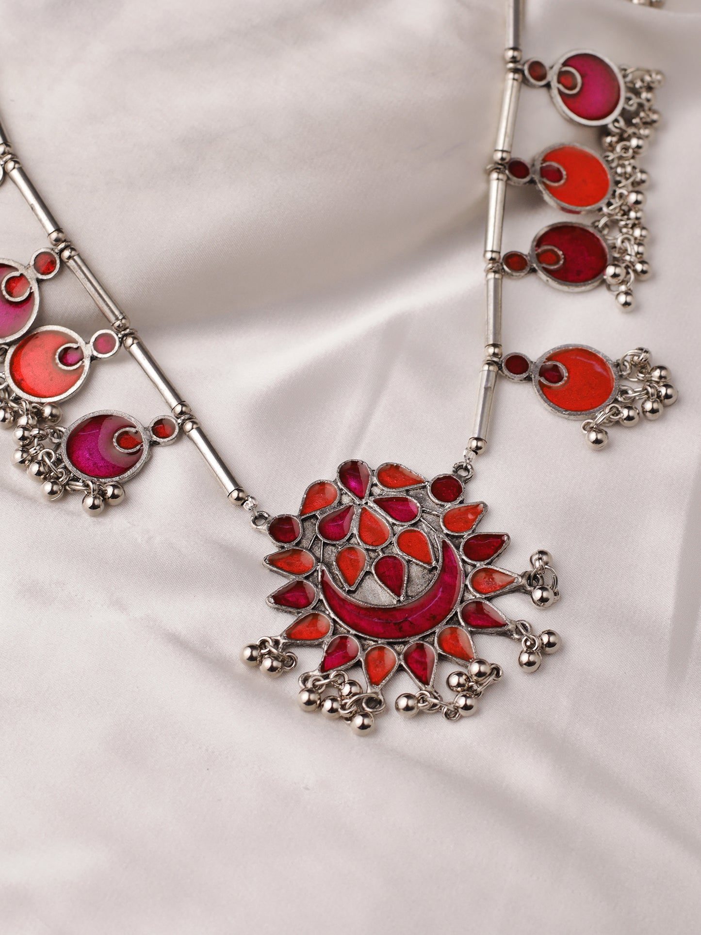 The Auriga Meenakari Necklace in Pink & Orange