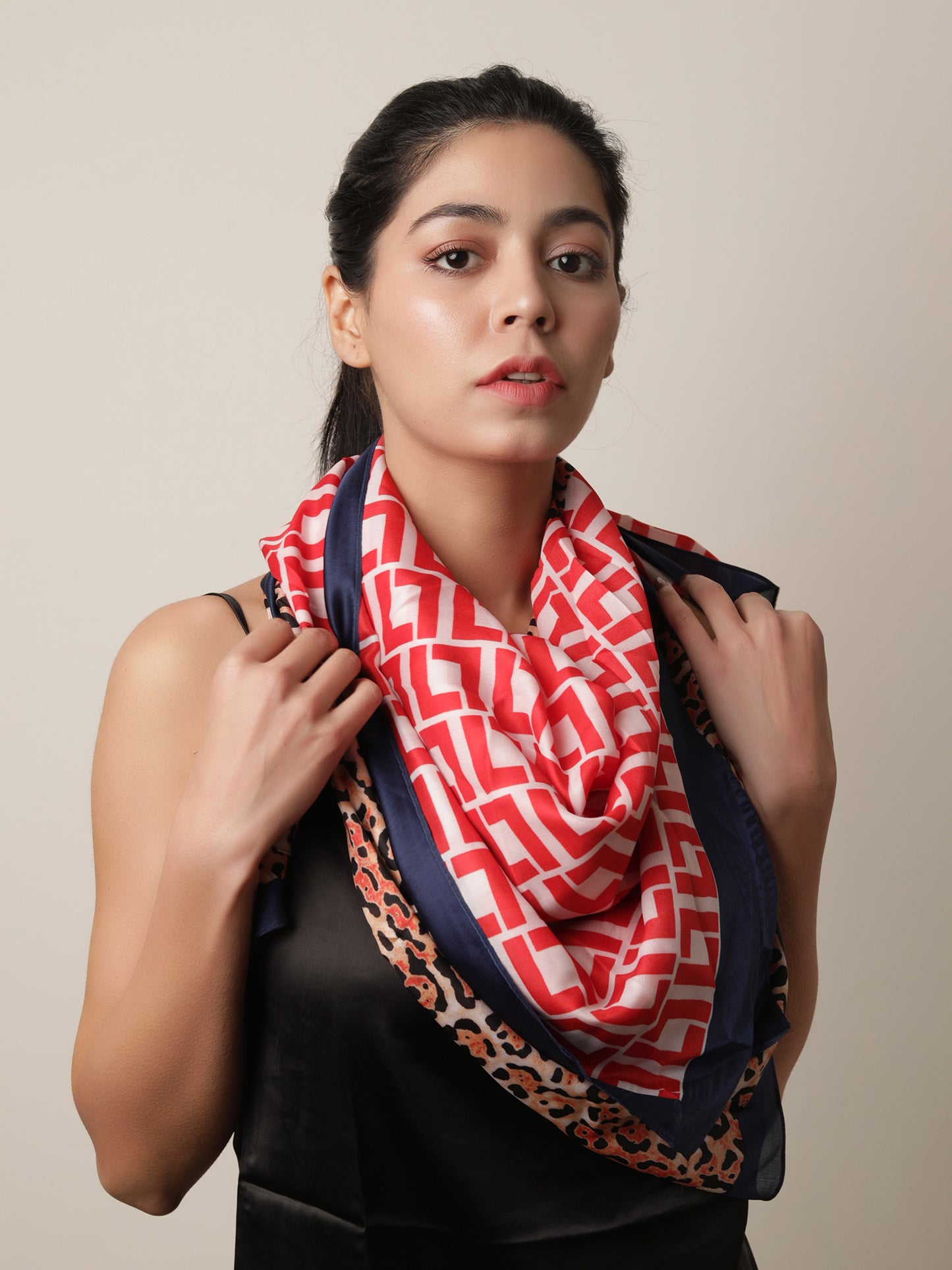 Animal Print Designer Stole with Blue Border