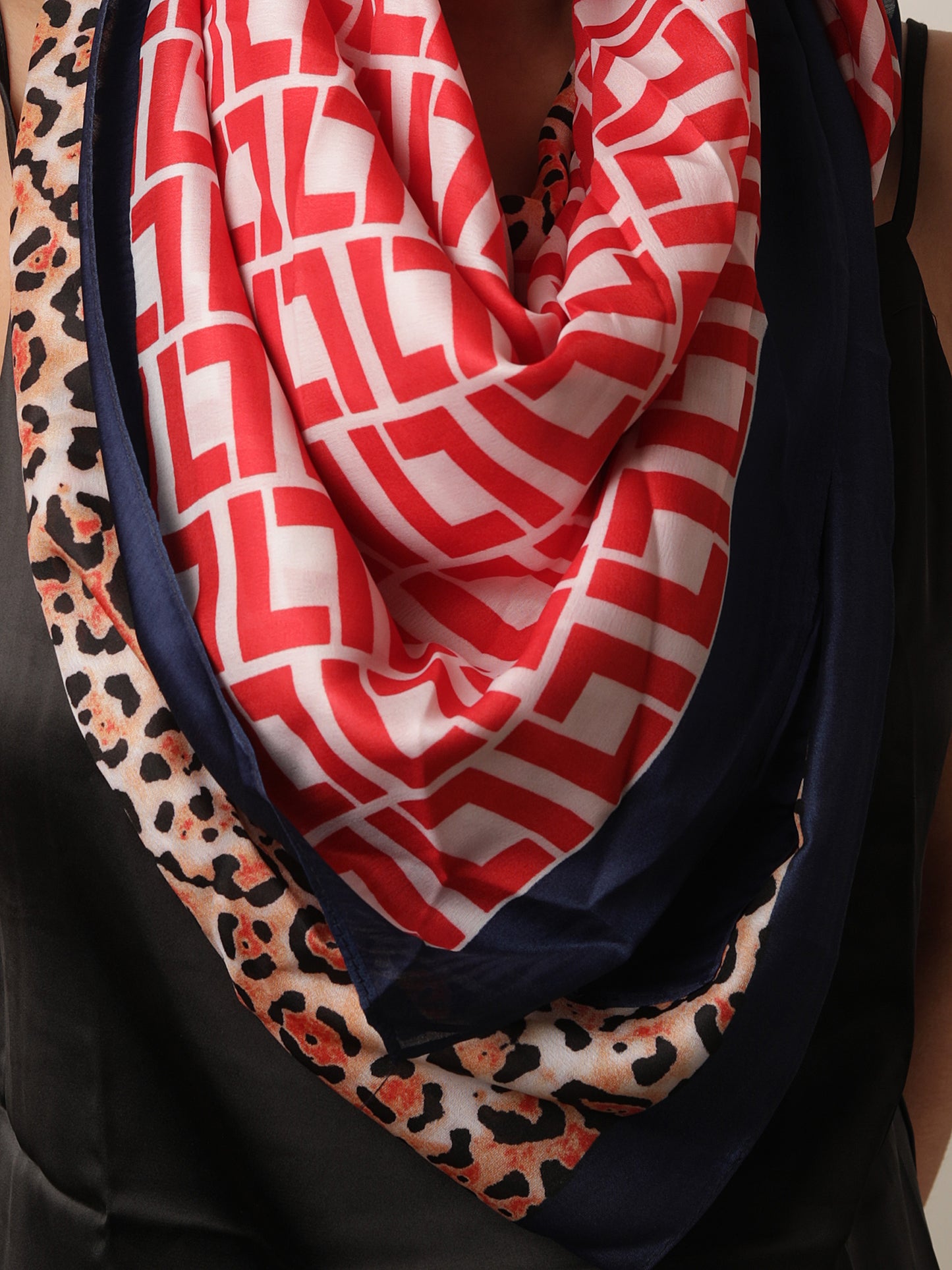 Animal Print Designer Stole with Blue Border