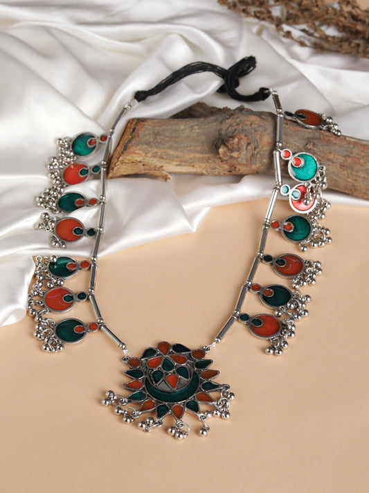 The Auriga Meenakari Necklace in Orange & Green