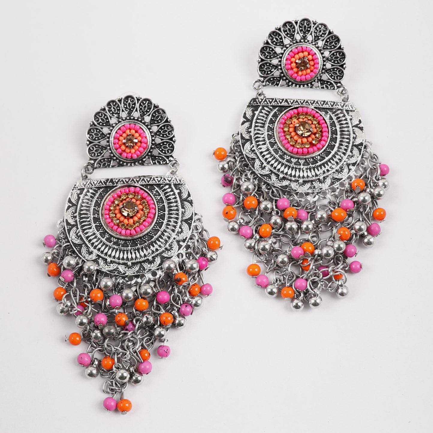 Earrings,Flower Earrings with Beaded Dropdown in Pink - Cippele Multi Store