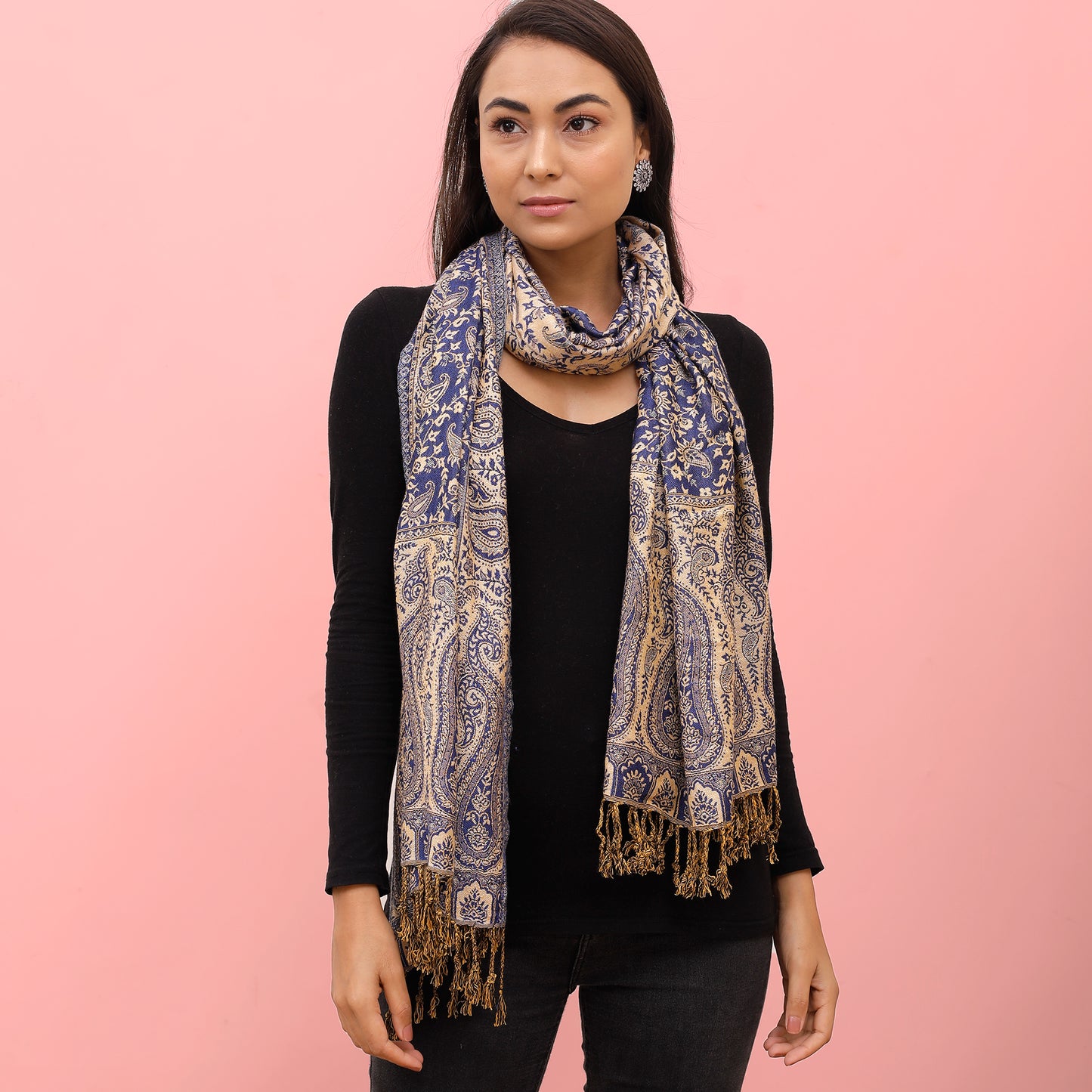 The Sultani Art Reversible Stole in Dark Blue
