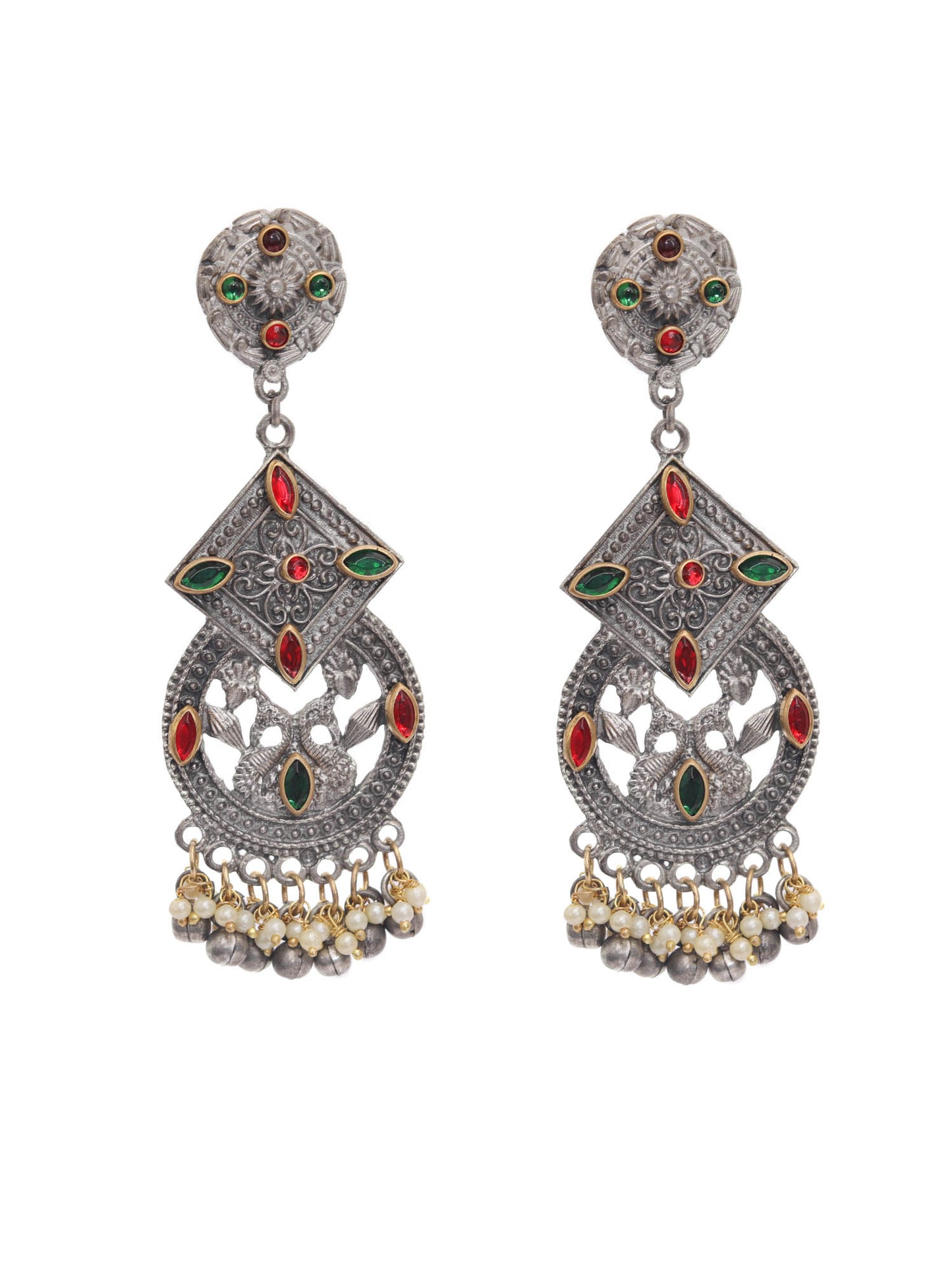The Red & Green Stone Queensly Duck Earrings
