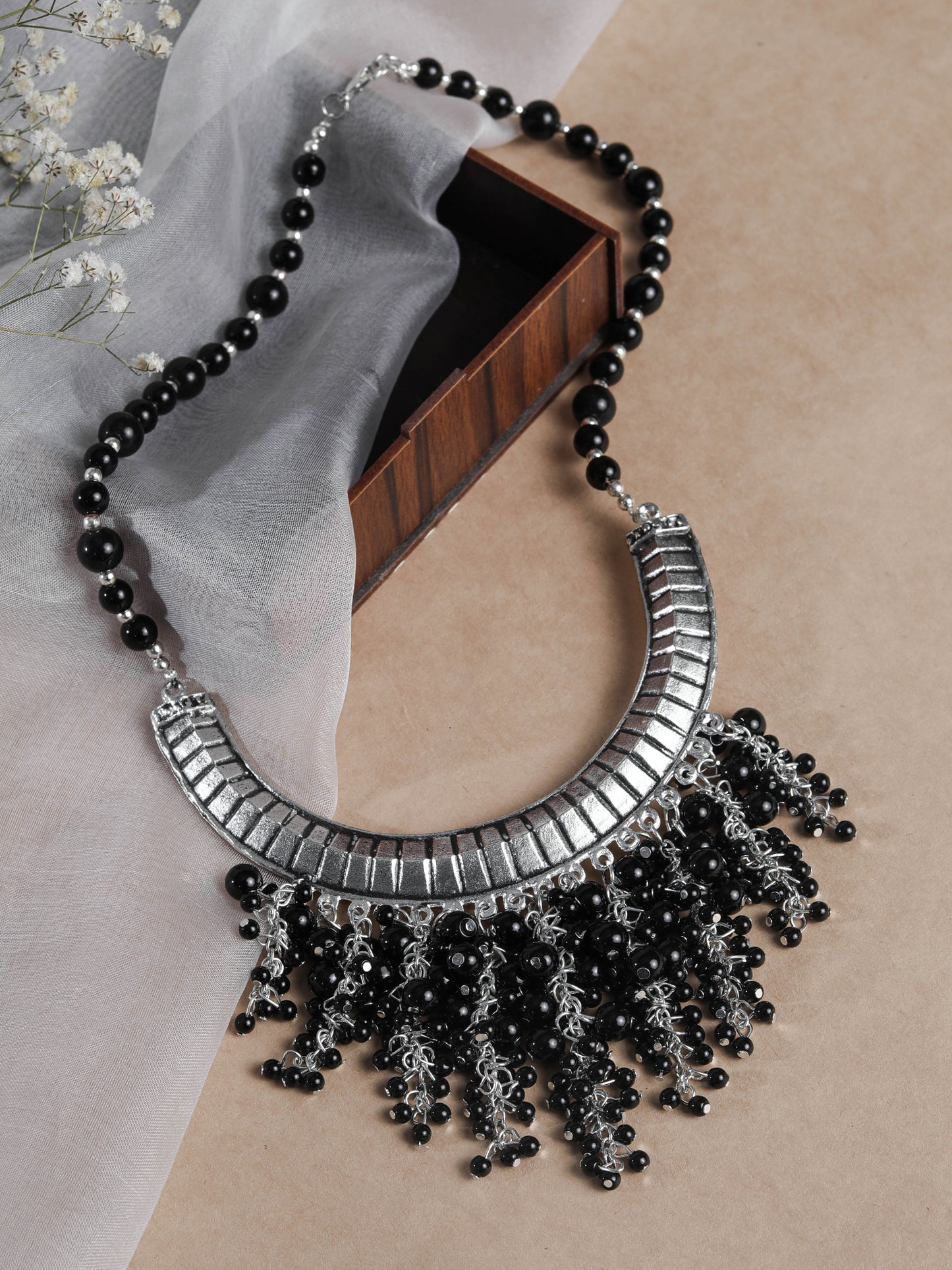The Hasli Black Beaded Panicle Necklace