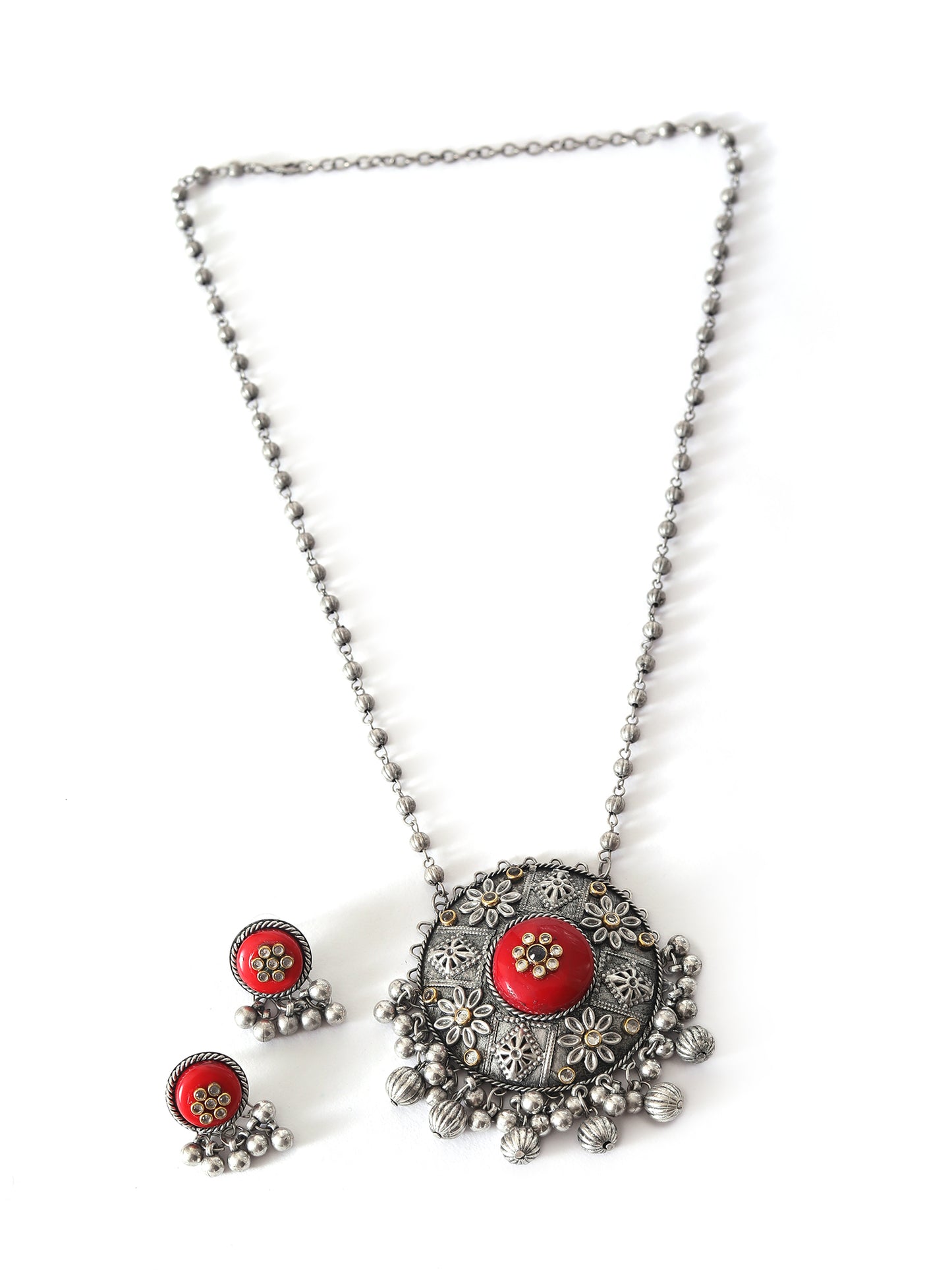 The Treasure Globe Necklace Set in Red Stone