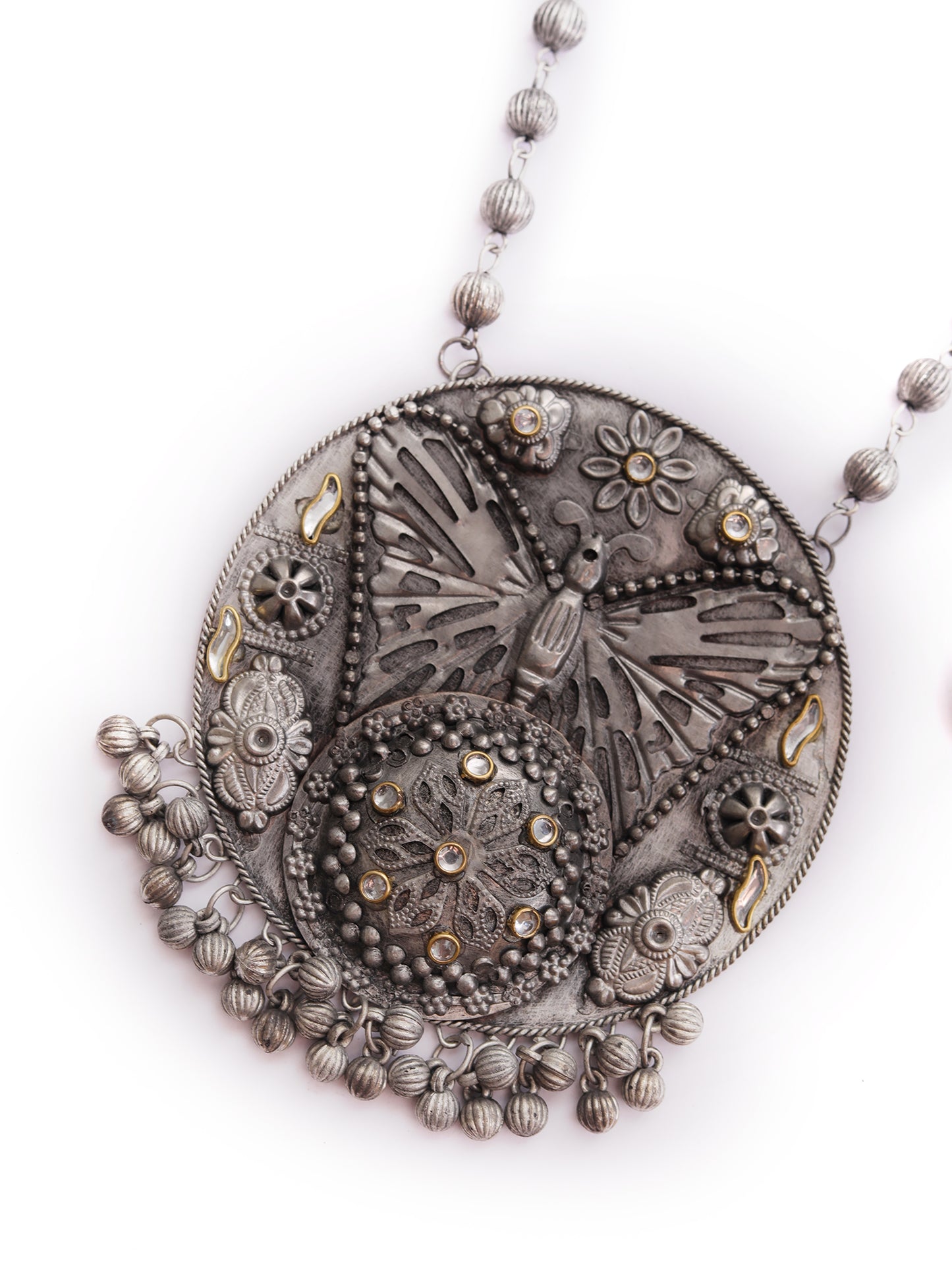 The Groovy Metallic Butterfly Necklace Set in White Stone