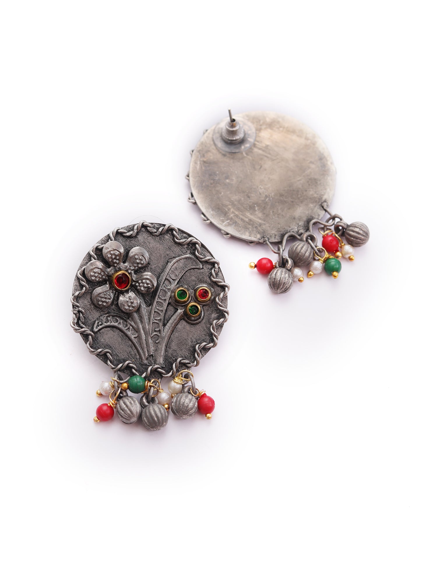 The Dazzled Flower Necklace Set in Red & Green Kundan Stone