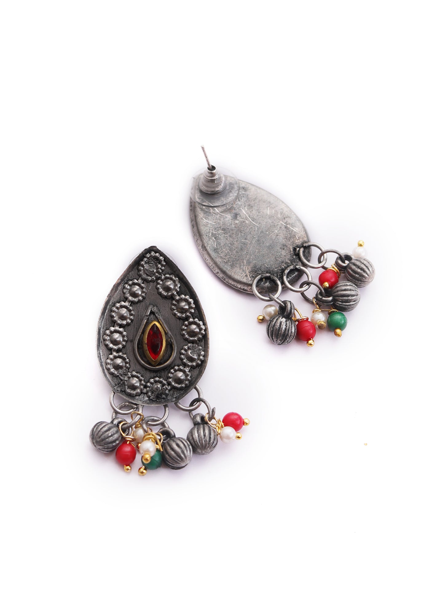 The Candescent Buds Necklace Set in Red & Green Kundan Stone