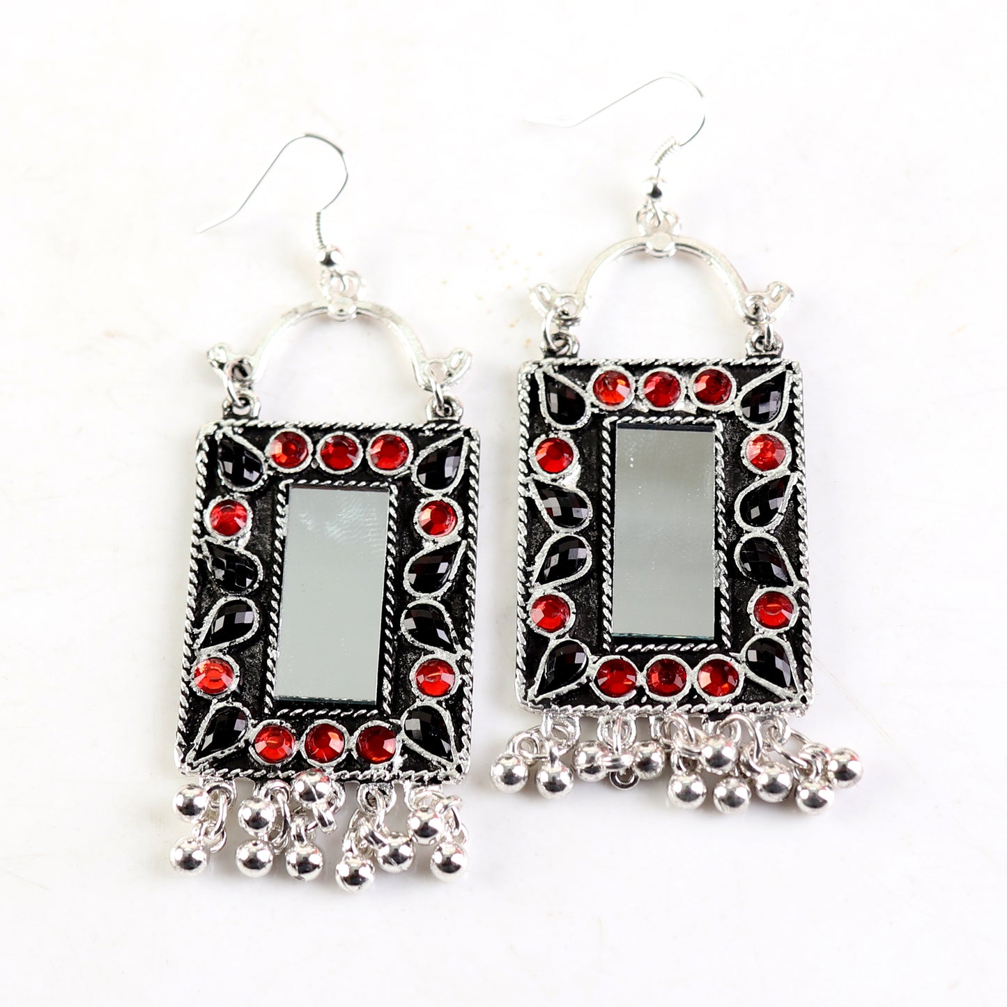 Earrings,Rectangle Mirror Earrings in Red & Black - Cippele Multi Store