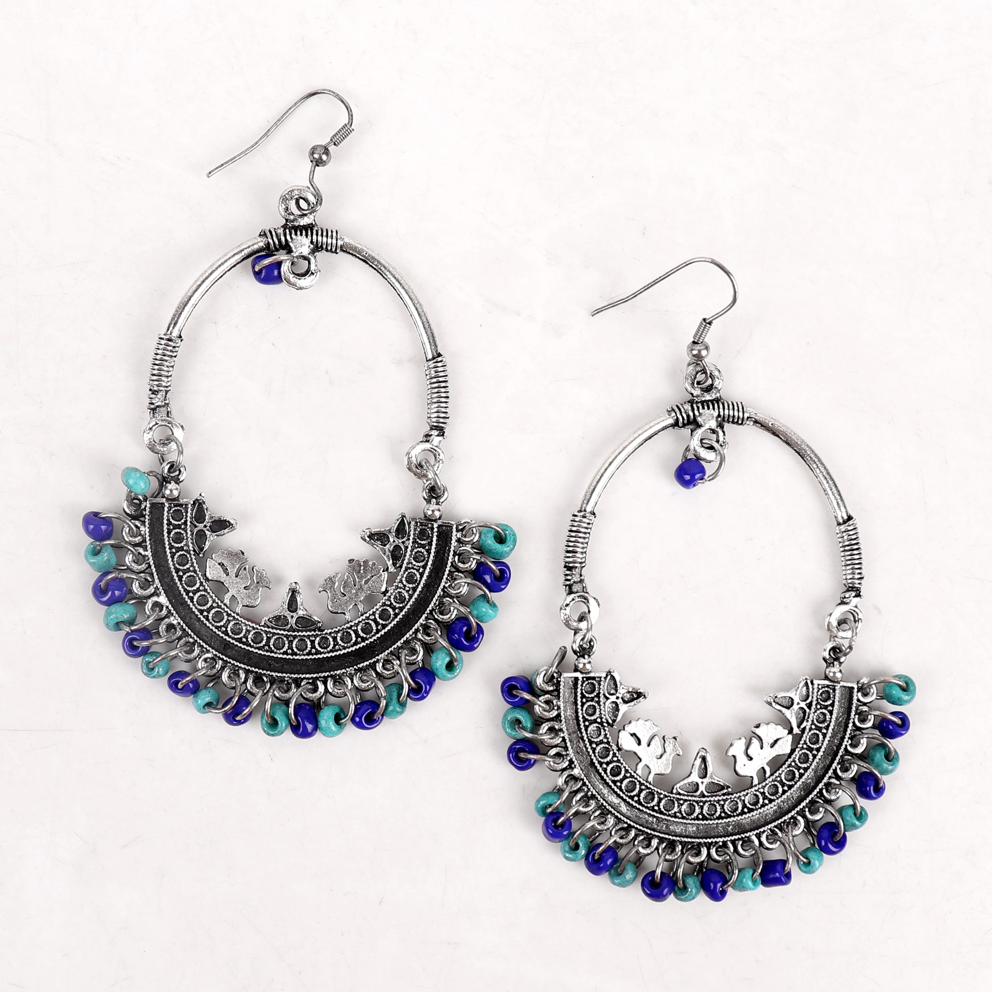 Earrings,Afghan Inspiration Baali with blue & indigo beads - Cippele Multi Store